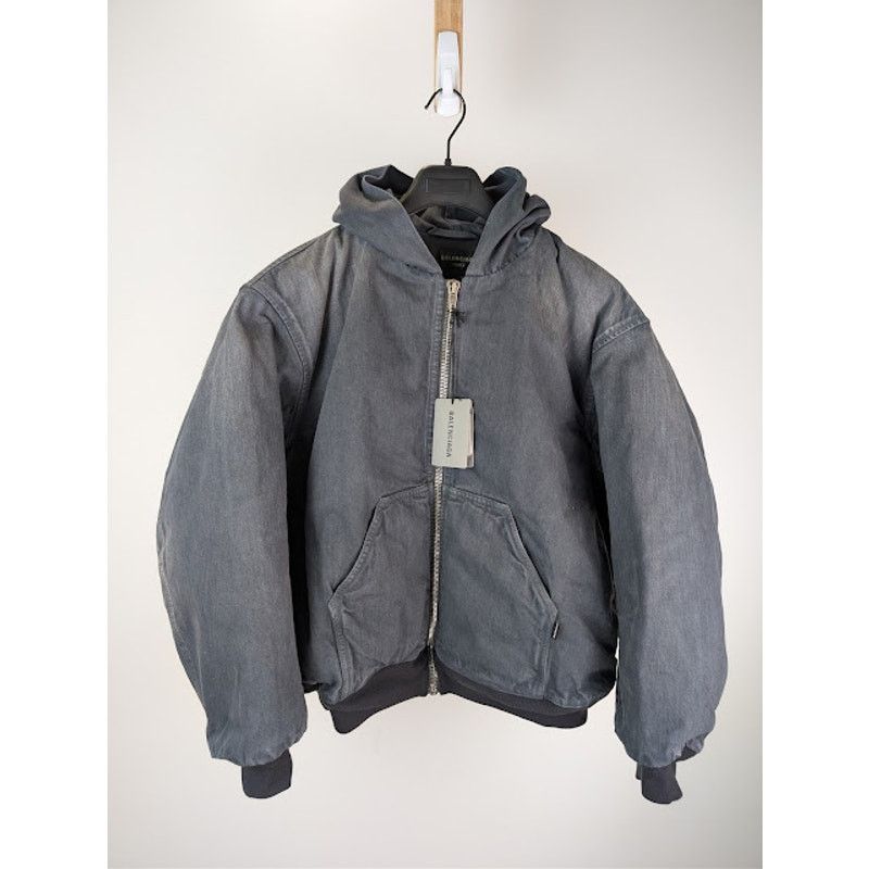 Balenciaga o1rshd1 Organic Japanese Denim Zip-Up Hoodie in Heavy Grey Size US M / EU 48-50 / 2 - 3 Thumbnail