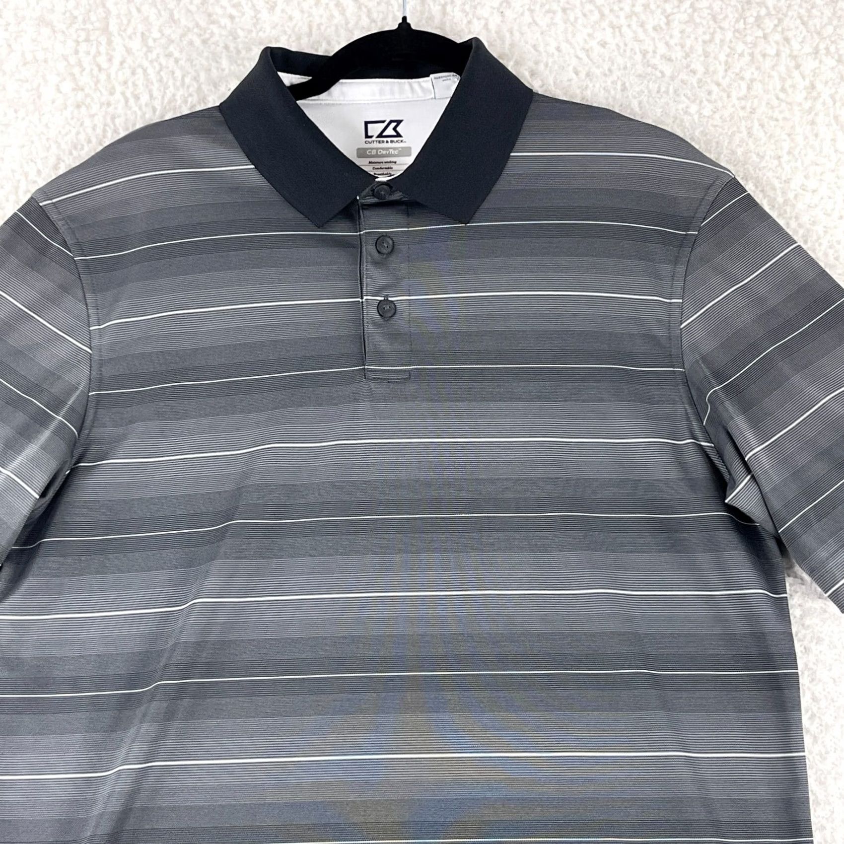 Cutter & Buck Cutter & Buck Polo Shirt Mens Large Gray Black Stripe DryTec Golf Short Sleeve Stretch Regular Size L Size US L / EU 52-54 / 3 - 2 Thumbnail