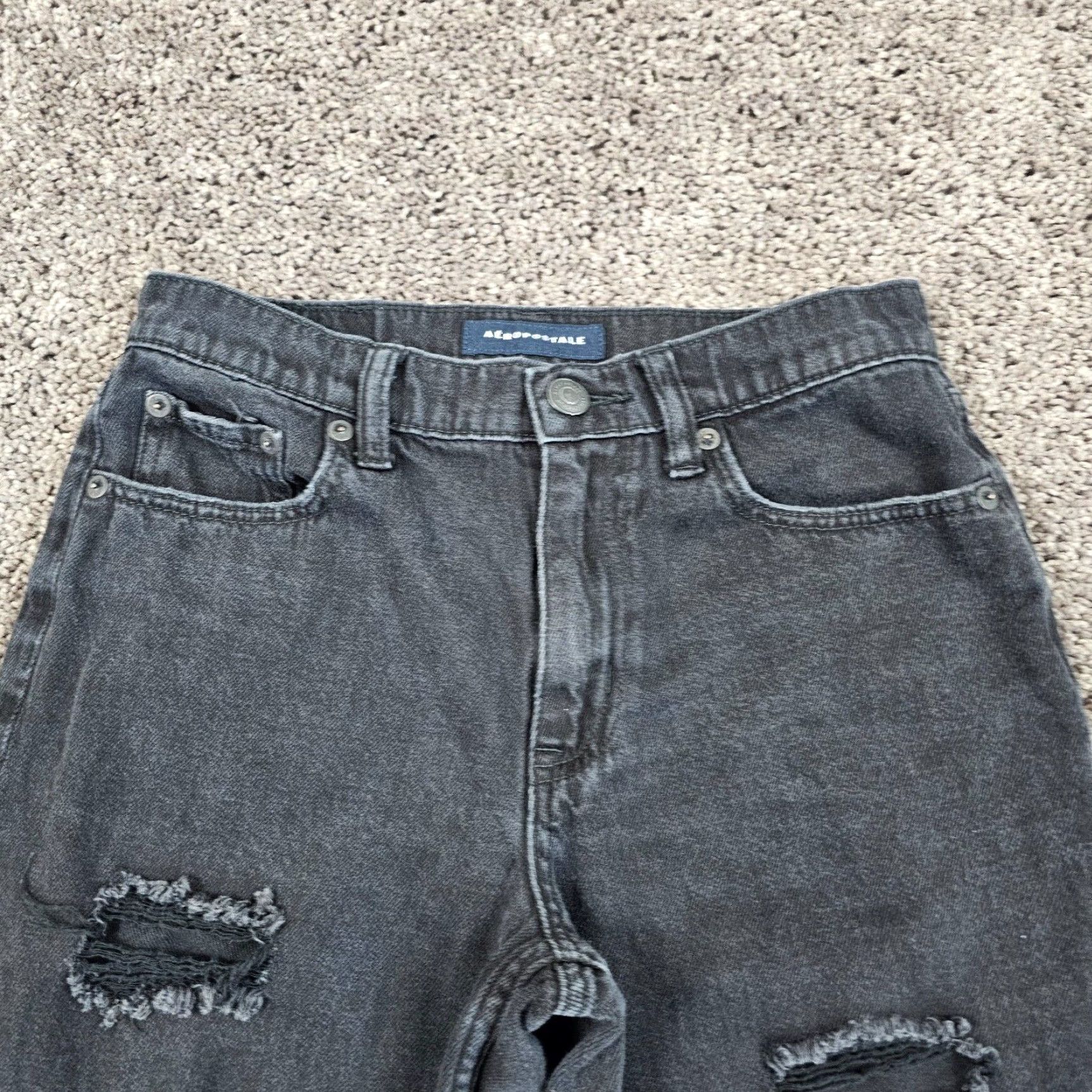 Vintage Aéropostale Mom Jeans Women 4 Black High Rise Distressed 27x26 Relaxed Fit Denim Size 27" / US 4 / IT 40 - 2 Thumbnail
