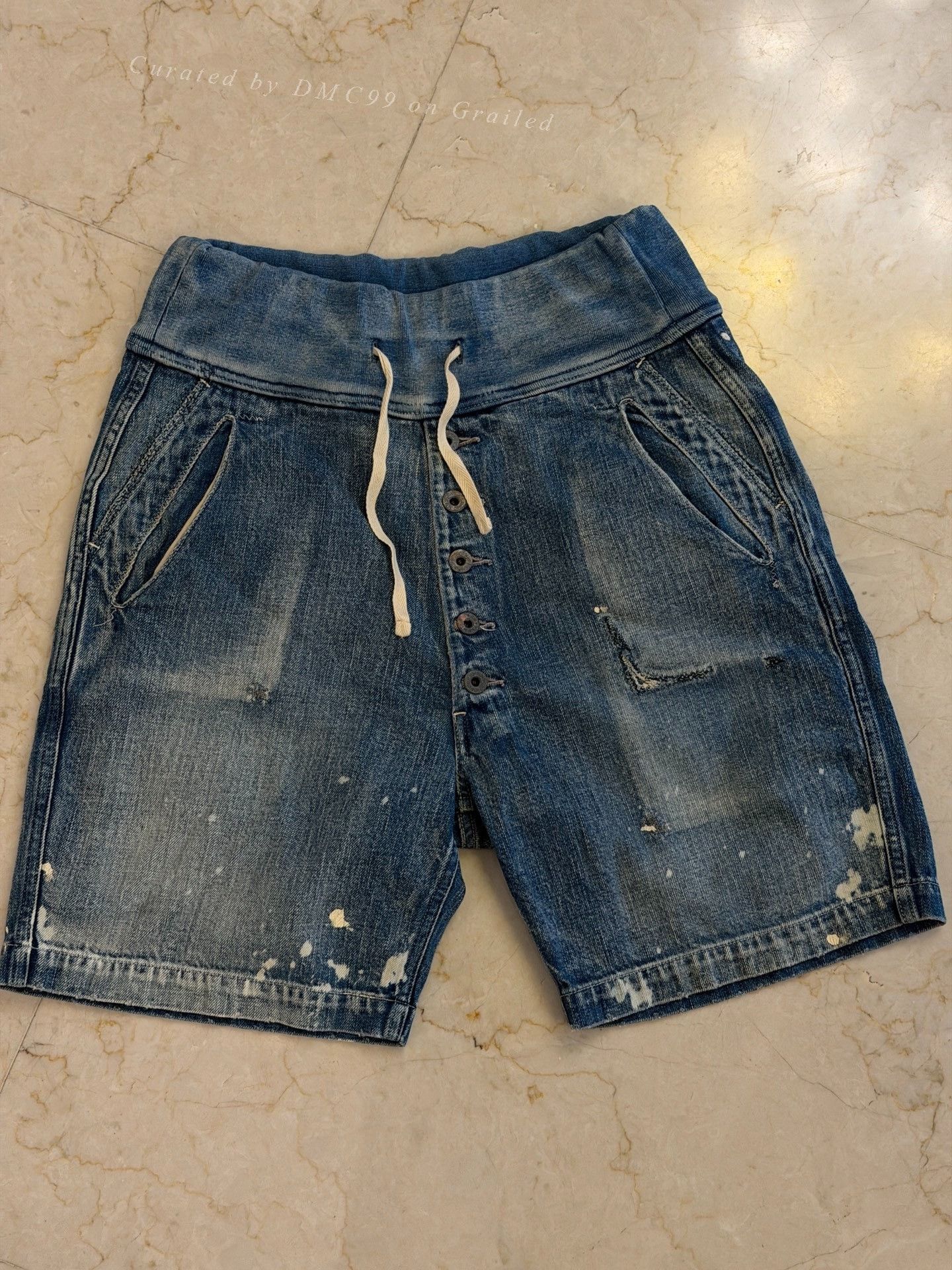 Kapital KAPITAL Washed BORO Splatter Drawstring Denim Shorts Size US 32 / EU 48 - 1 Thumbnail