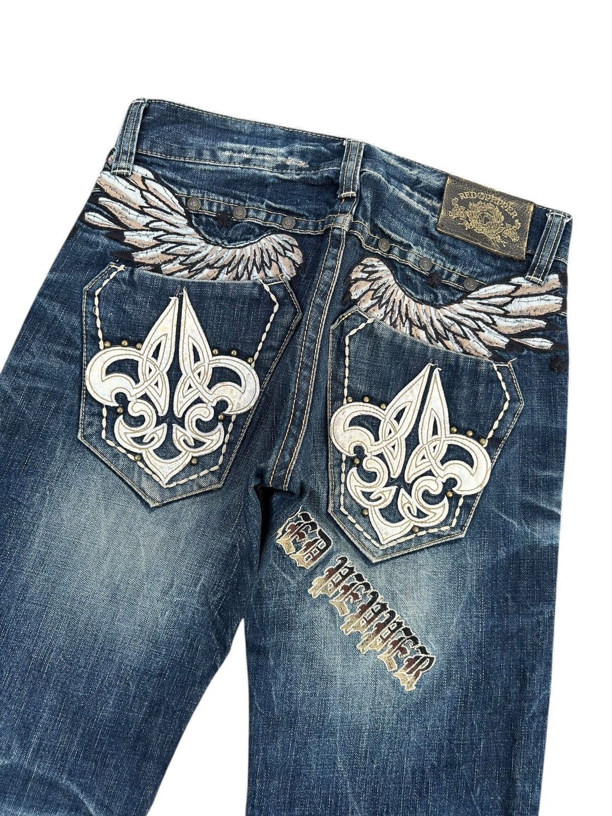 If Six Was Nine Red Pepper Japan Punk Distressed Denim Jeans Size US 31 - 2 Thumbnail