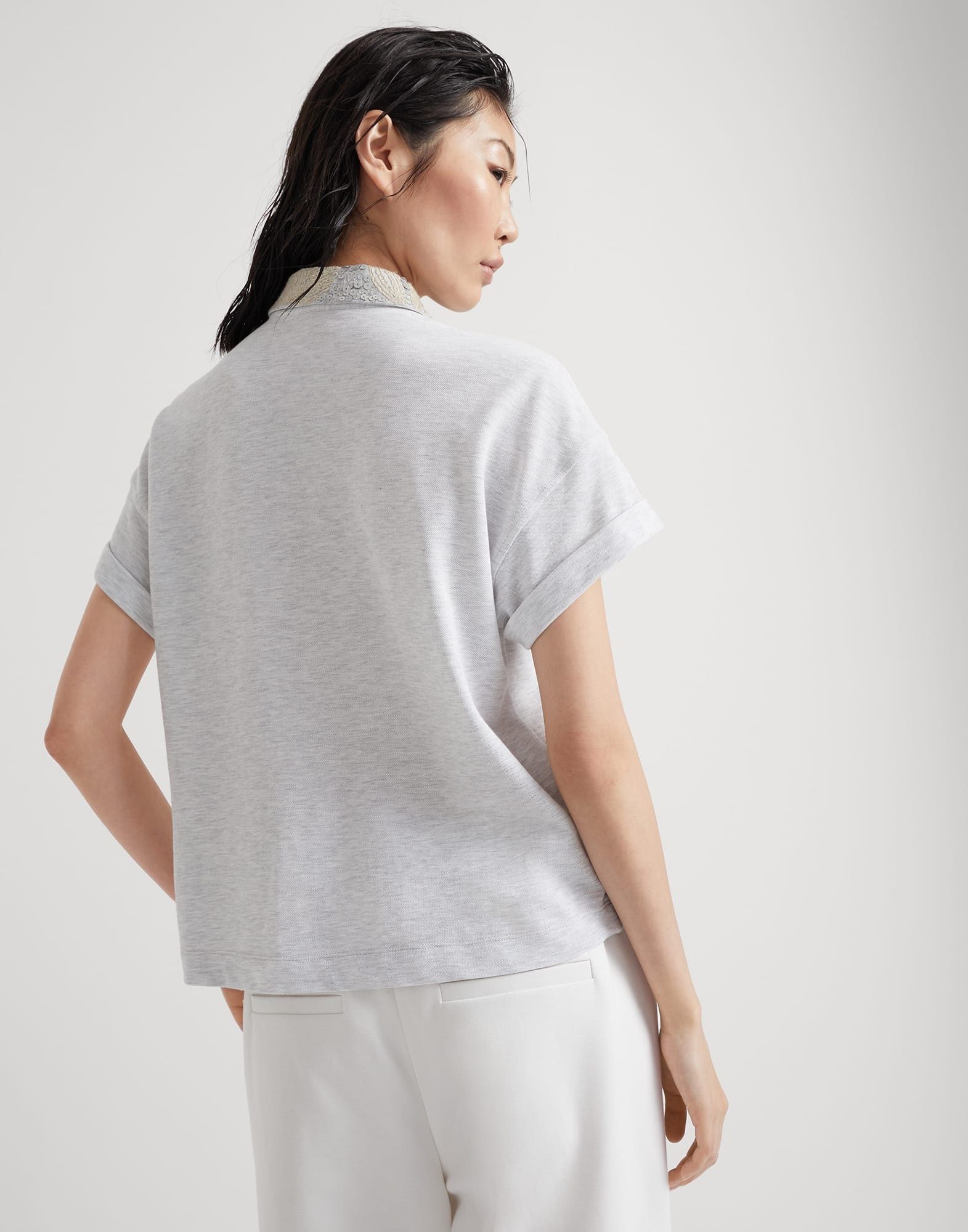 Brunello Cucinelli o1w1db10825 Polo T-Shirt in Natural/Grey Size S / US 4 / IT 40 - 2 Thumbnail
