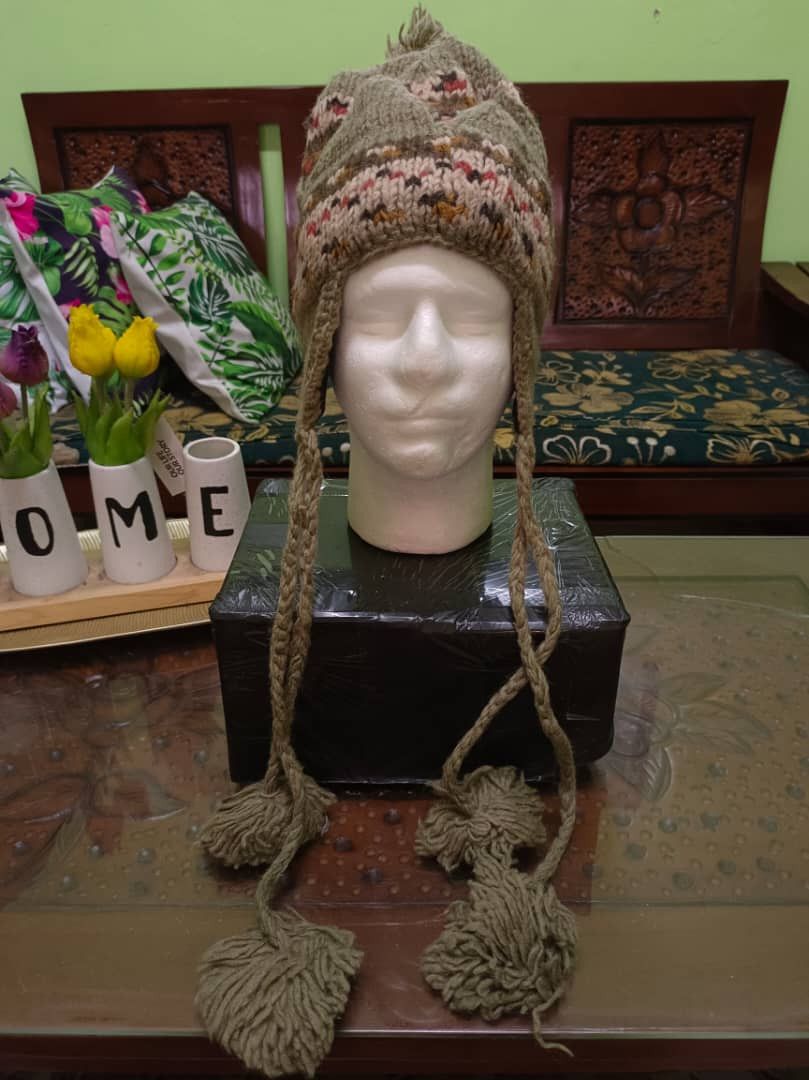 Vintage Hand Knit Navajo Style Beanie Earflat with Fur Size ONE SIZE - 1 Thumbnail