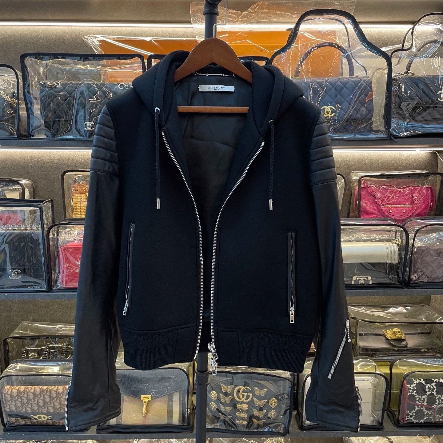 Givenchy GIVENCHY Black Sheepskin Space Sponge Hooded Leather Jacket Size US XS / EU 42 / 0 - 1 Thumbnail