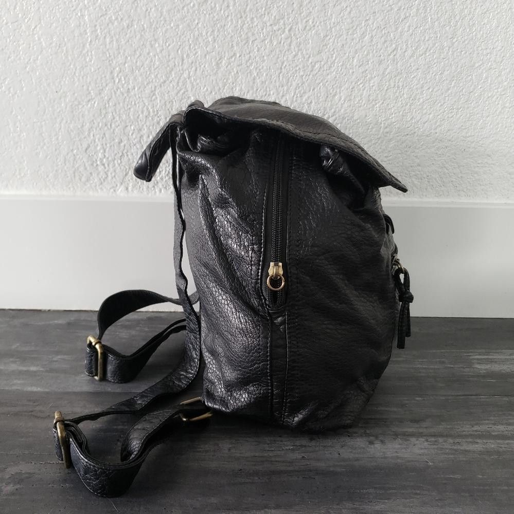 Designer Black Gold Faux Leather Mini Backpack Size ONE SIZE - 2 Thumbnail