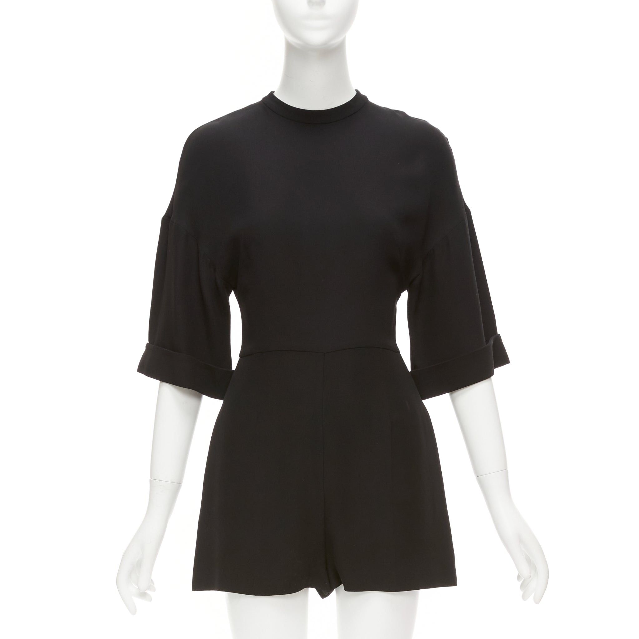 image of Valentino 100% Silk Black Bell Half Sleeve Wide Leg Crew Neck Playsuit It38 Xs, Women's (Size 26)