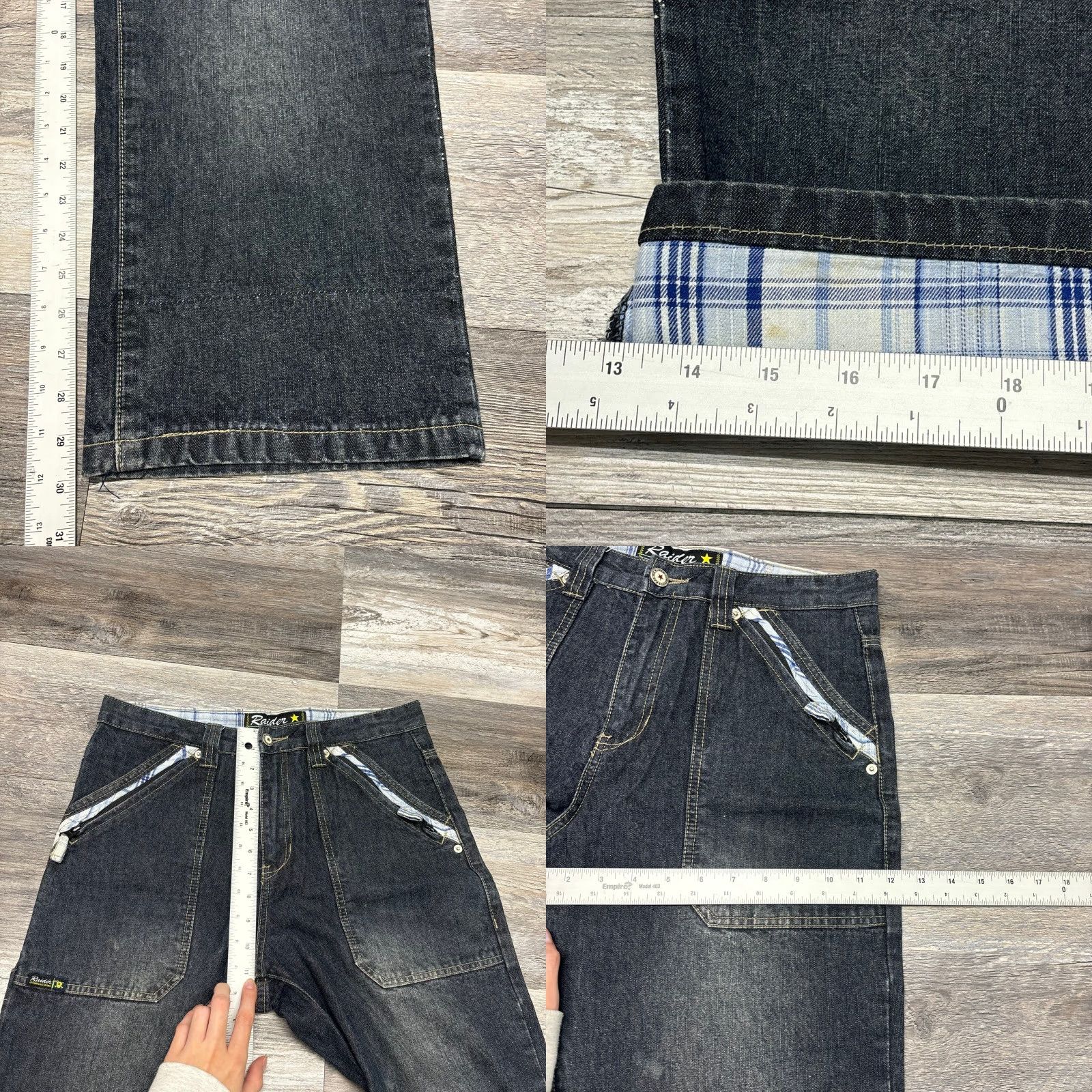 Vintage VINTAGE Raiders Infamous Blue Dark Wash Womens 16 Plaid Trim Straight Leg Jeans Size 38" / US 16 / IT 52 - 8 Thumbnail