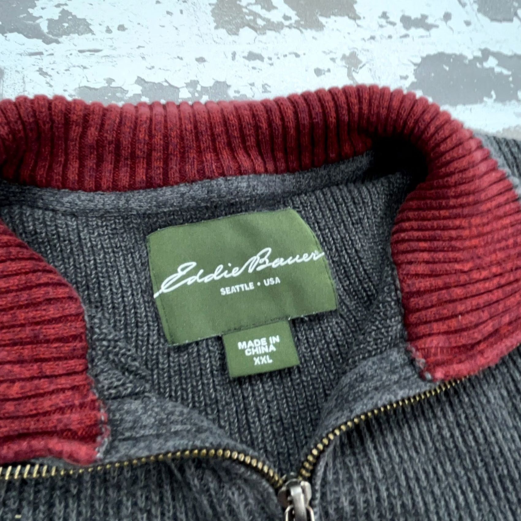 Eddie Bauer Eddie Bauer Sweater Mens XXL 2XL Gray Red Heavy Knit Pullover Quarter Zip Casual Adult Size US XXL / EU 58 / 5 - 4 Thumbnail