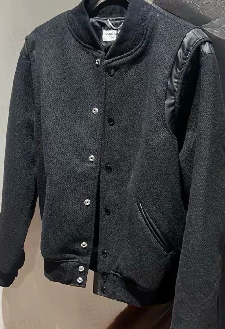 Saint Laurent Paris Saint Laurent Leather Sleeve Wool Baseball Jacket Size US S / EU 44-46 / 1 - 1 Thumbnail