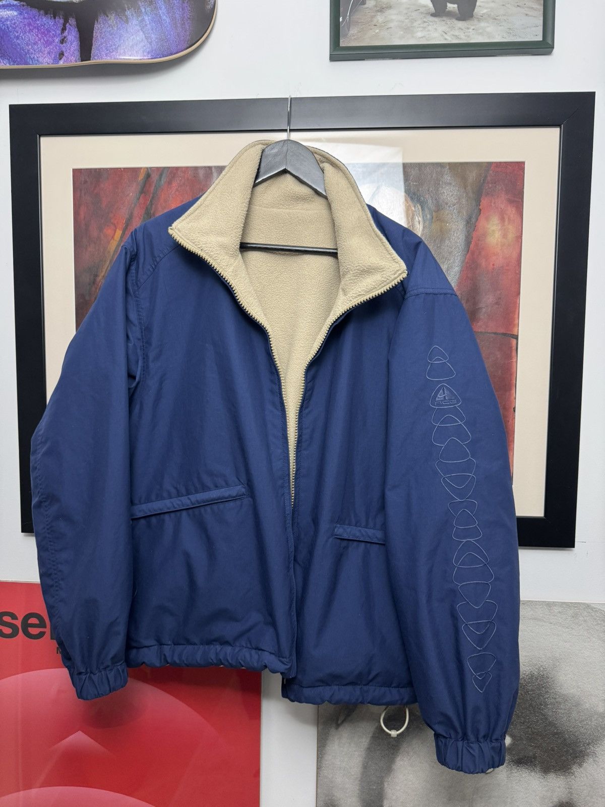 Nike Vintage Y2k Nike ACG Reversible Fleece Jacket Beige Navy Size US M / EU 48-50 / 2 - 6 Thumbnail
