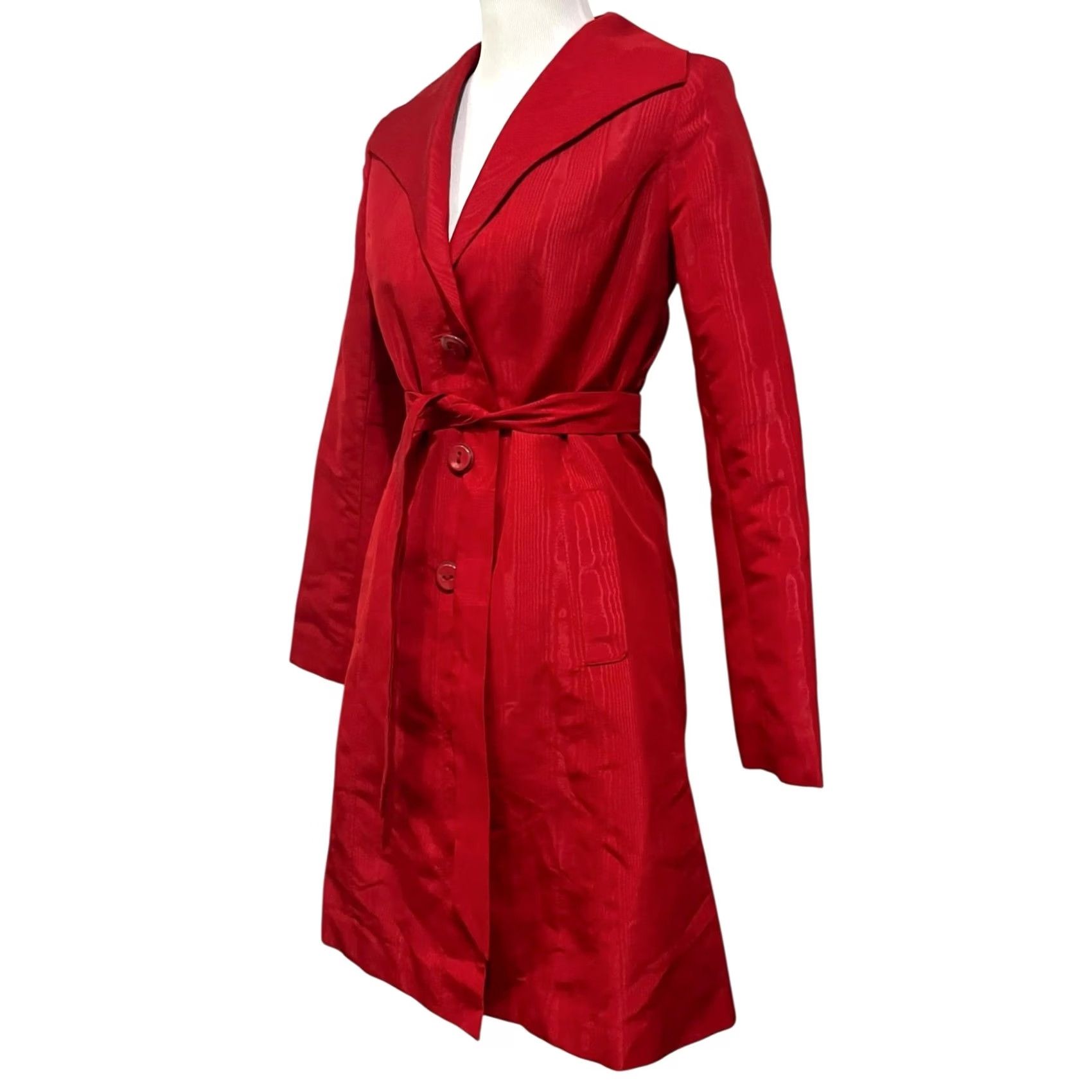 Mossimo Mossimo Red Trench Coat Jacket Dressy Lightweight Holiday Formal Sz S Women Long Sleeve Belted Pockets Party/Cocktail City Christmas 90s Theme Size S / US 4 / IT 40 - 4 Thumbnail