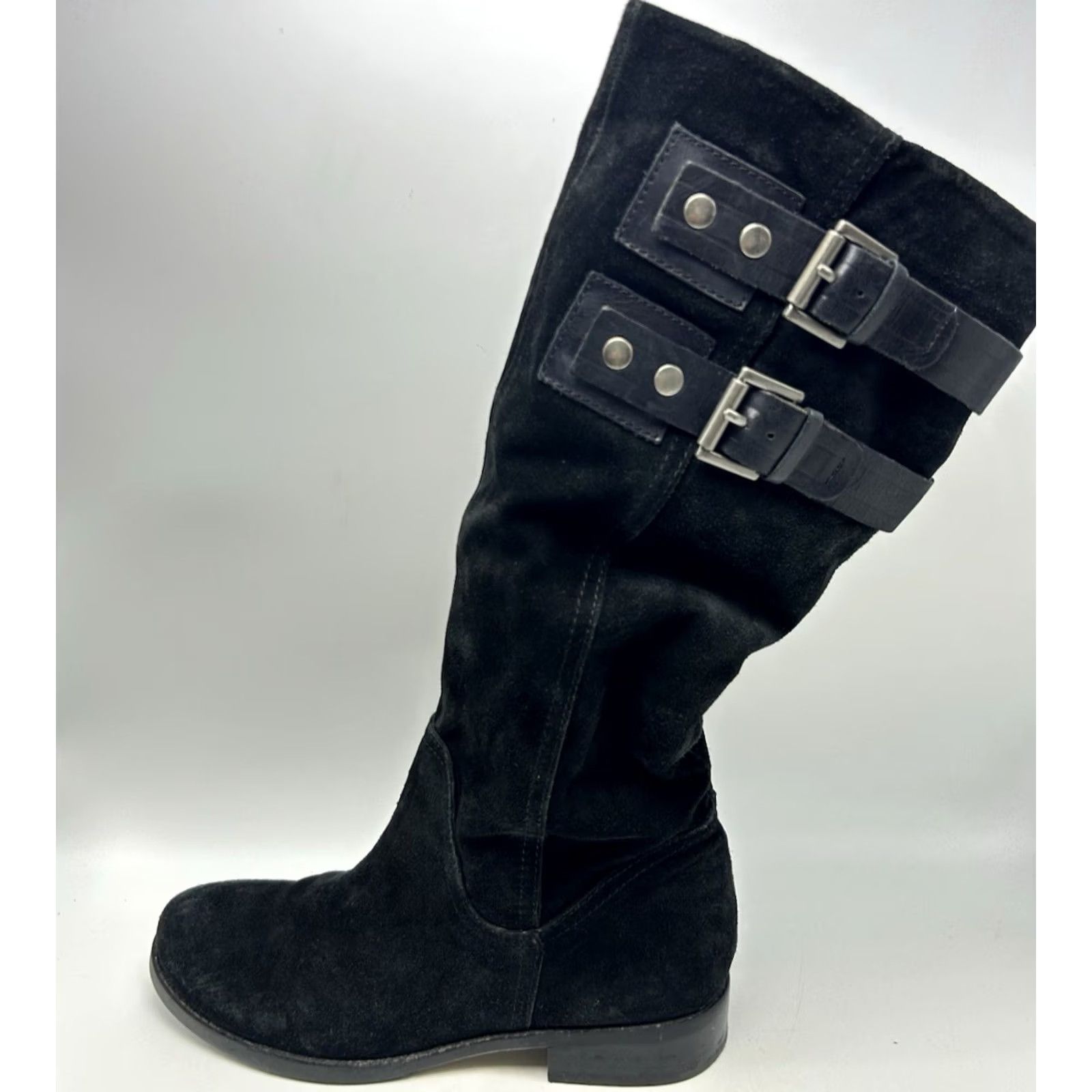 Nine West Nine West Riding Boots Womens 8.5 M Tumble Black Suede Side Zip Buckles Goth Boots Size US 9 / IT 39 - 2 Thumbnail