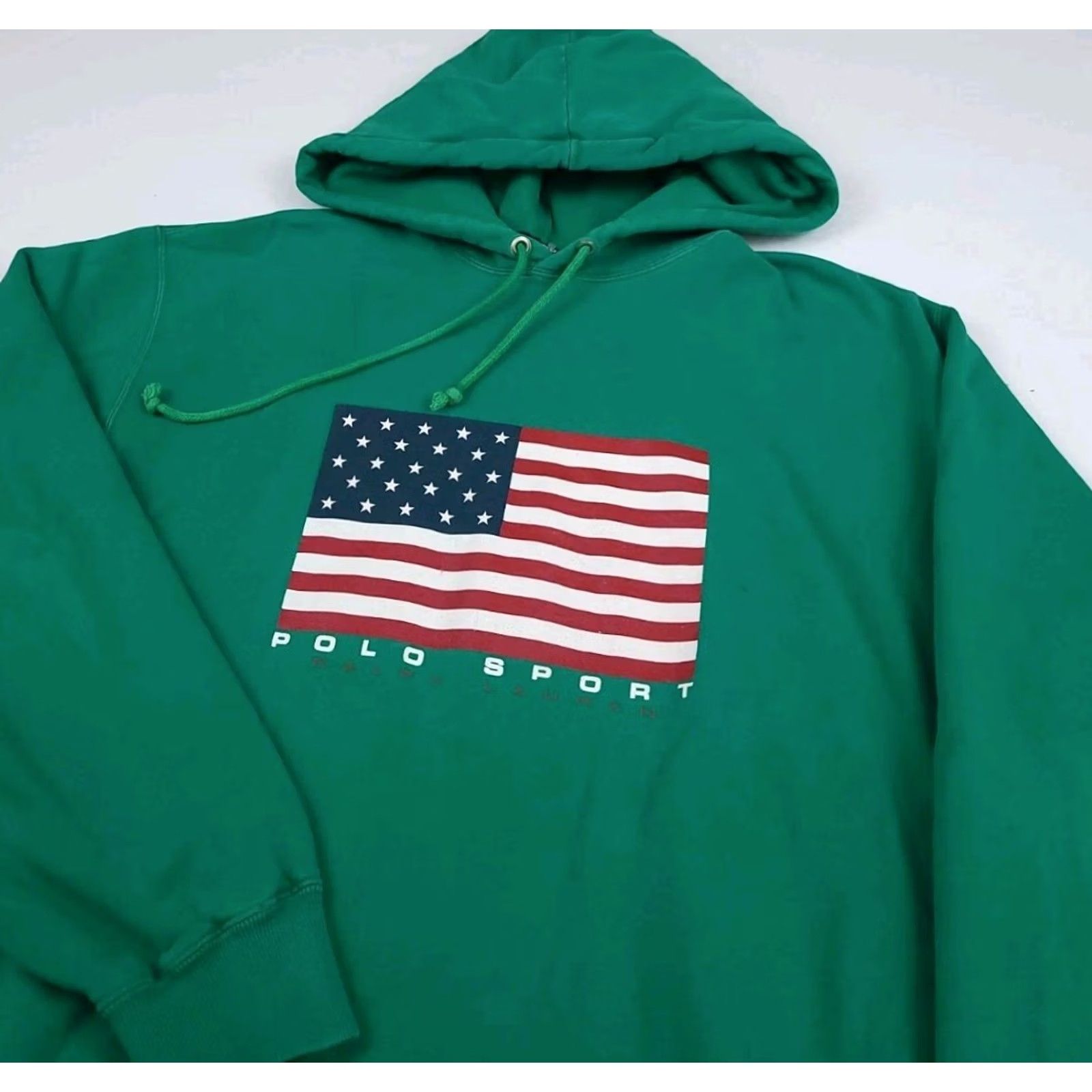 Vintage VINTAGE Polo Sport Ralph Lauren USA Flag Hoodie Green L Men’s 90s Reg Pullover Crew Neck Size US L / EU 52-54 / 3 - 3 Thumbnail