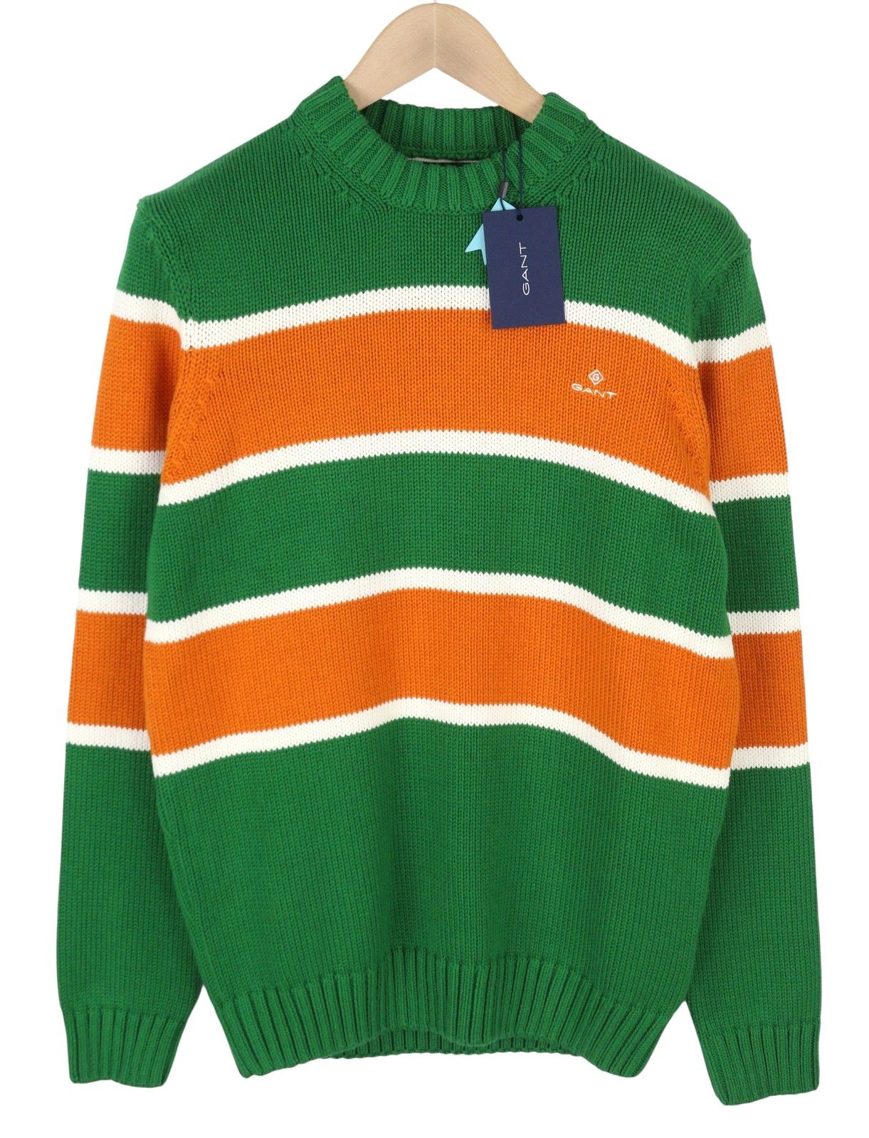 Gant STRIPED C-NECK M Lavish Green Cotton Jumper 87244 Size US M / EU 48-50 / 2 - 3 Thumbnail