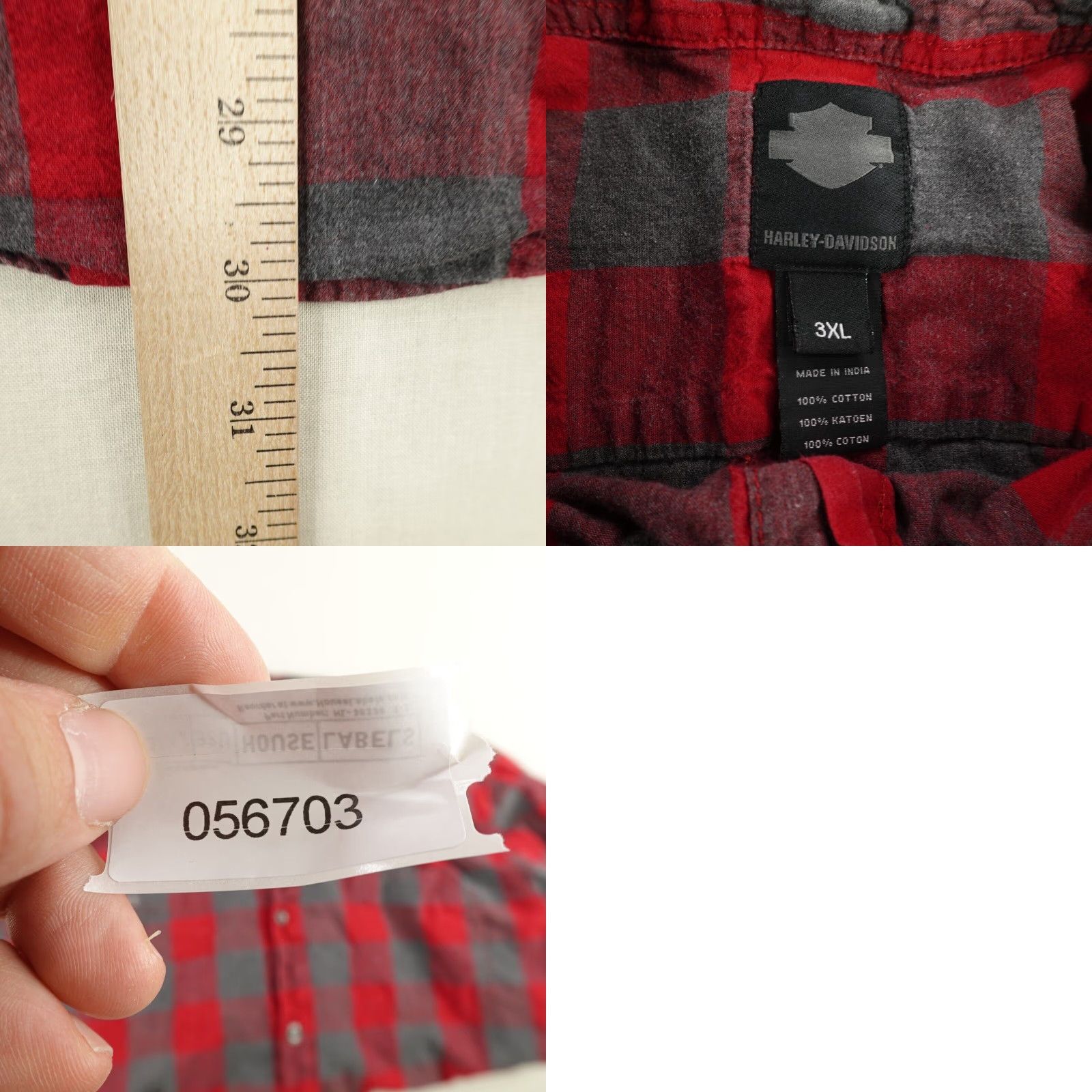 Harley Davidson VINTAGE Harley Davidson Shirt Men 3XL Flannel Plaid Short Sleeve Casual Biker Gray Red Size US XXL / EU 58 / 5 - 8 Thumbnail