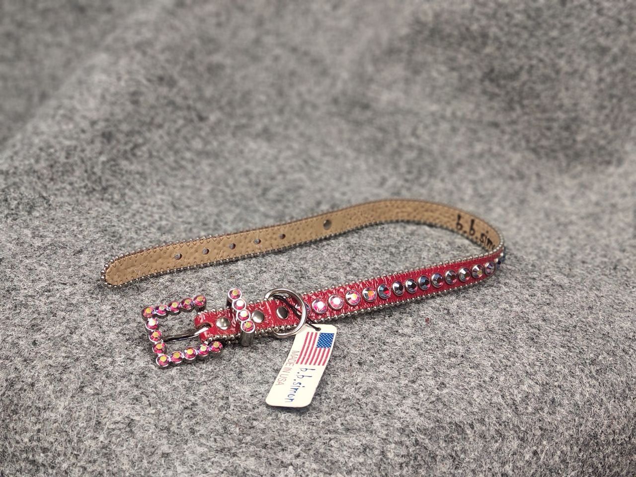 B.B.Simon Swarovski Crystal Red Leather collar Dog belt
