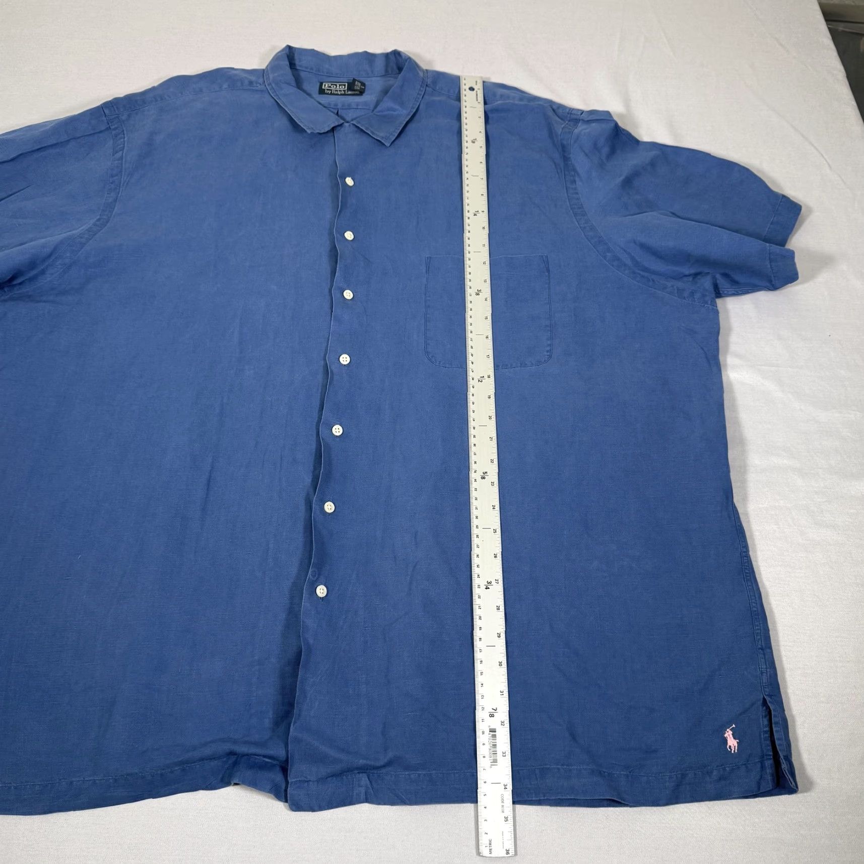 Polo Ralph Lauren VINTAGE Polo Ralph Lauren Shirt Men 4XLT Blue Silk Linen Loop Collar Camp Button Up Pony Size US XXL / EU 58 / 5 - 7 Thumbnail