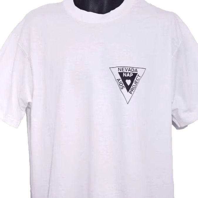 Hanes VINTAGE Nevada AIDS Project T Shirt Mens Size XL White 80s NAP Made In USA Size US L / EU 52-54 / 3 - 2 Thumbnail