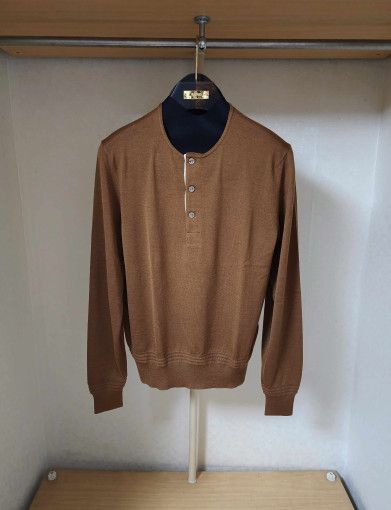 Tom Ford o1sm1stk0824 Icon Silk Cashmere Henleyneck Sweater in Brown Size US M / EU 48-50 / 2 - 1 Thumbnail