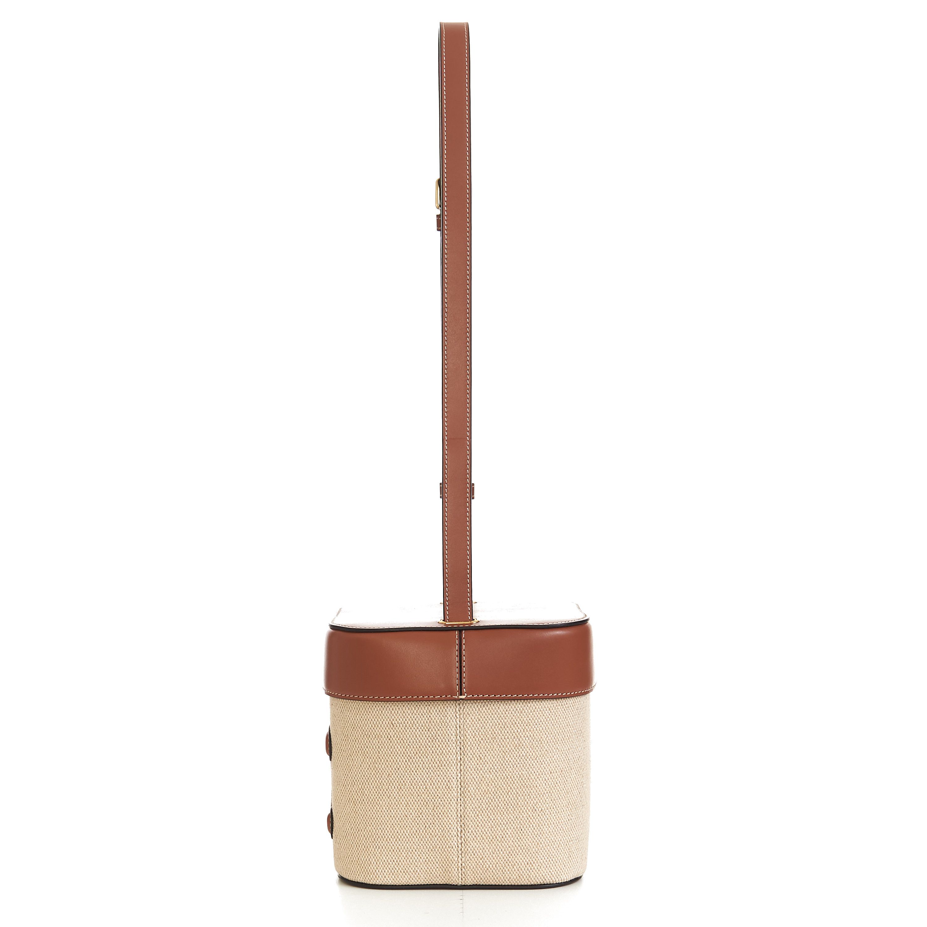 Celine Medium Box Cuir Triomphe In Natural Textile & Tan Calfskin Size ONE SIZE - 3 Thumbnail