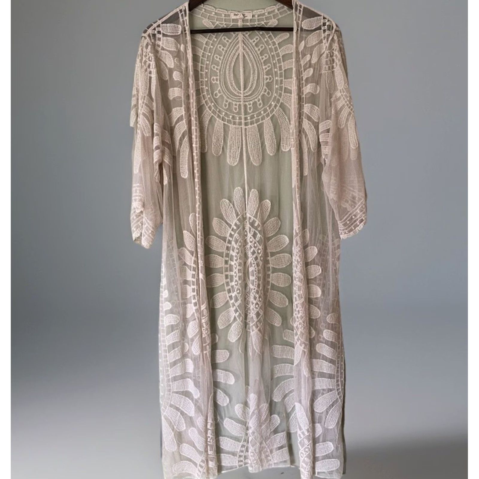 Vintage VINTAGE Rebellion Again Cream Embroidered Sheer Lace Duster Kimono M Women's Shirt? Size M / US 6-8 / IT 42-44 - 2 Thumbnail