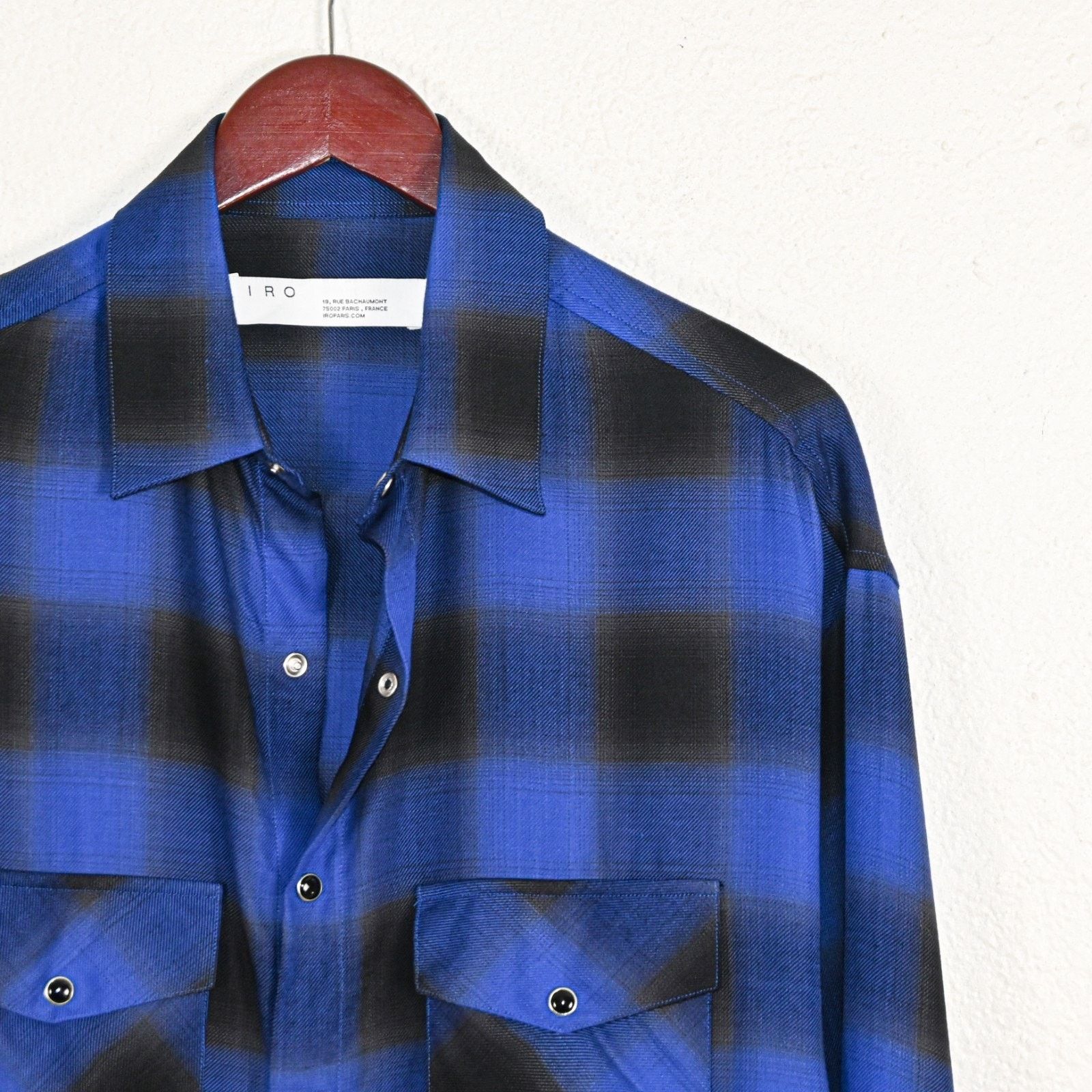 Iro IRO Zephir Plaid Print Pearl Snap Over Shirt Electric Blue Size US M / EU 48-50 / 2 - 4 Thumbnail