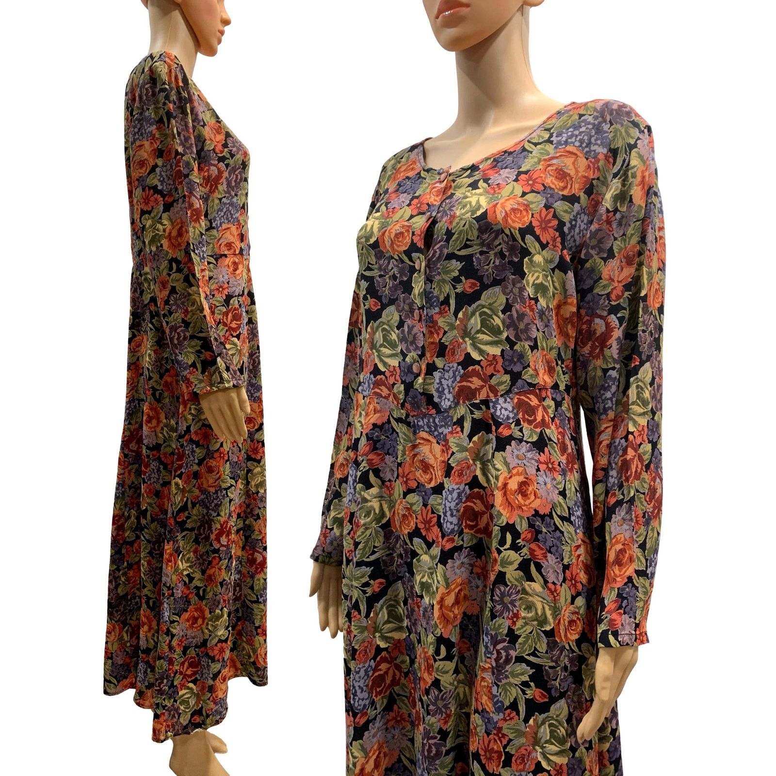 Vintage 90s Bohemian Floral Rayon Midi Dress Size S / US 4 / IT 40 - 5 Thumbnail