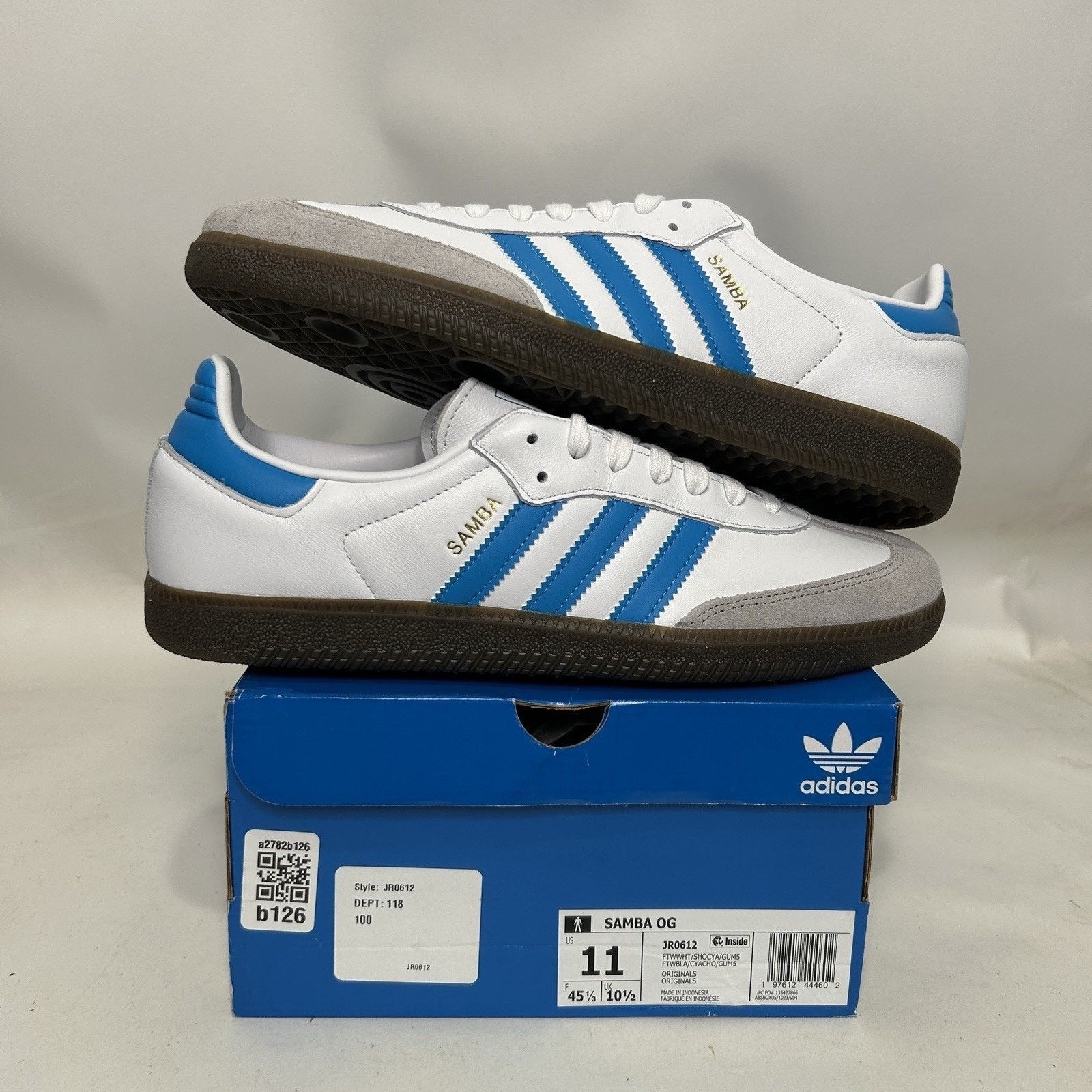 Adidas adidas Samba OG "White Shock Cyan Gum" Size US 11 / EU 44 - 1 Thumbnail