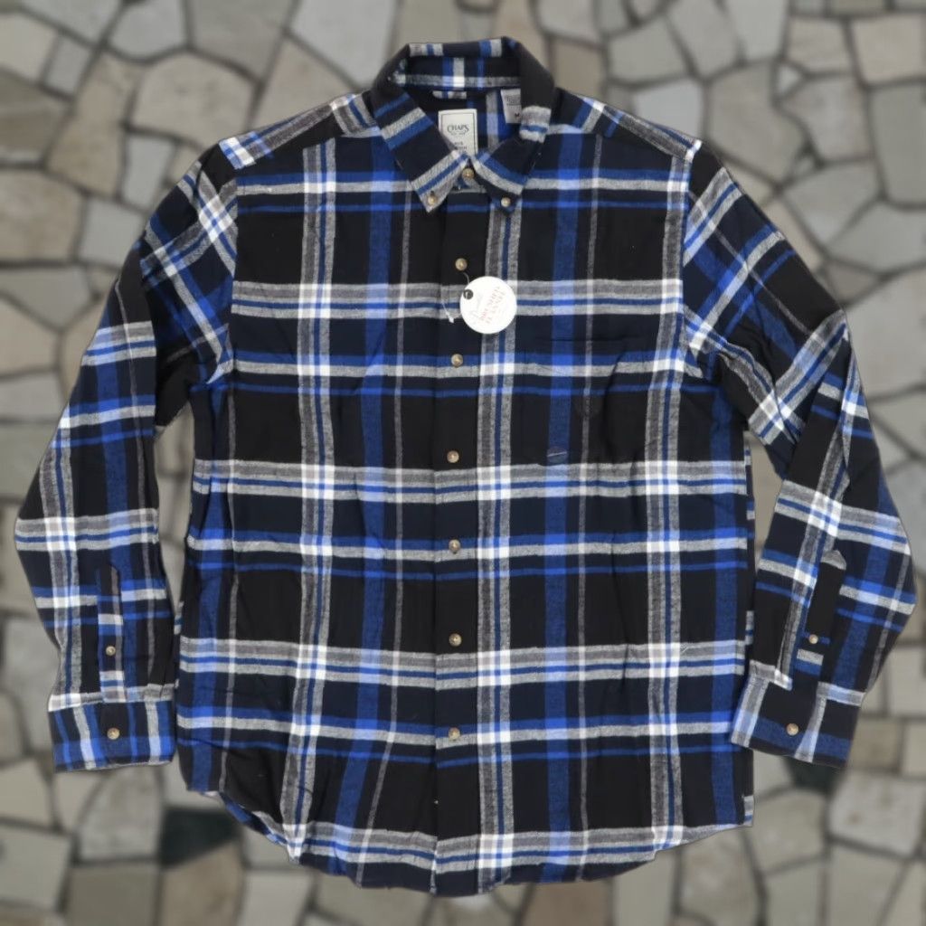 Chaps Chaps Shirt Navy Blue Plaid Flannel Double Brushed Long Sleeve Button Down M Men Size US M / EU 48-50 / 2 - 1 Thumbnail