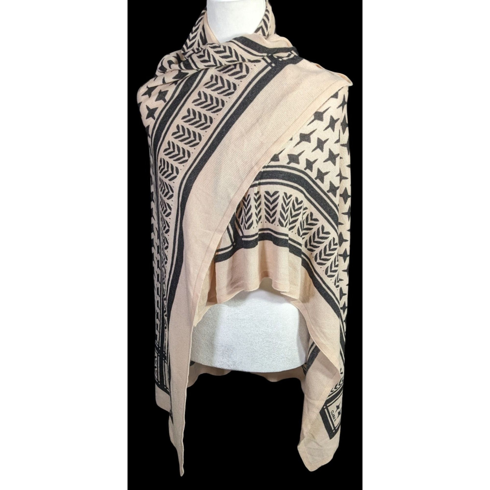 Other Clara H Star Pattern Beige & Black Knit Wrap Scarf Shawl 49x Size ONE SIZE - 3 Thumbnail