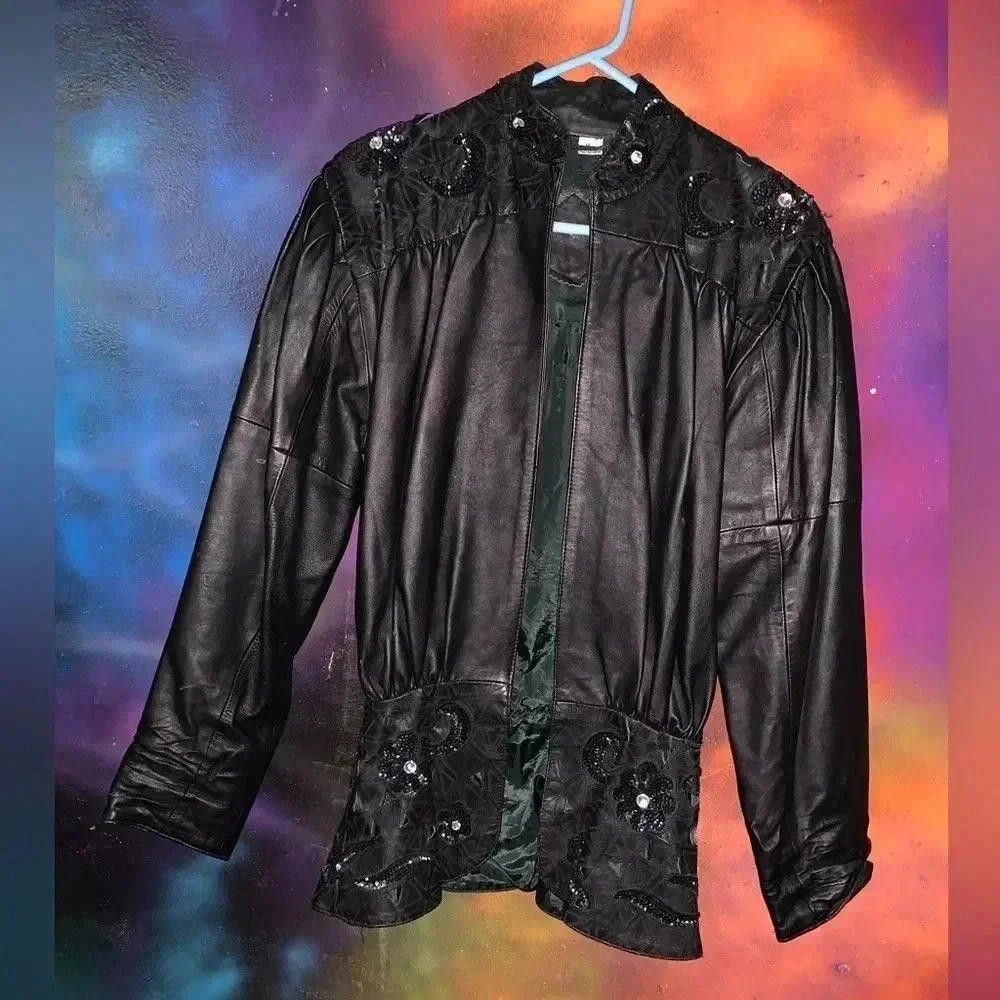 Designer Vintage leather jacket with sequin detail Size M / US 6-8 / IT 42-44 - 4 Thumbnail