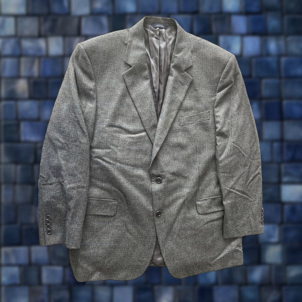 Brooks Brothers Brooks Brothers Madison Loro Piana Houndstooth Windowpane Blazer Sport Coat 44R Gray Wool Dual-Button Notch Lapel Regular Fit Mens Blazer Size 44R - 1 Thumbnail