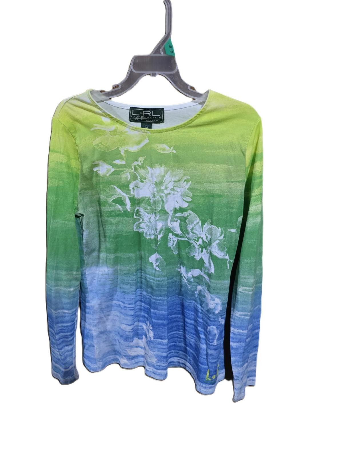 Lauren Ralph Lauren Lauren Active Shirt Green Blue Gradient Floral Print Size XS / US 0-2 / IT 36-38 - 1 Thumbnail