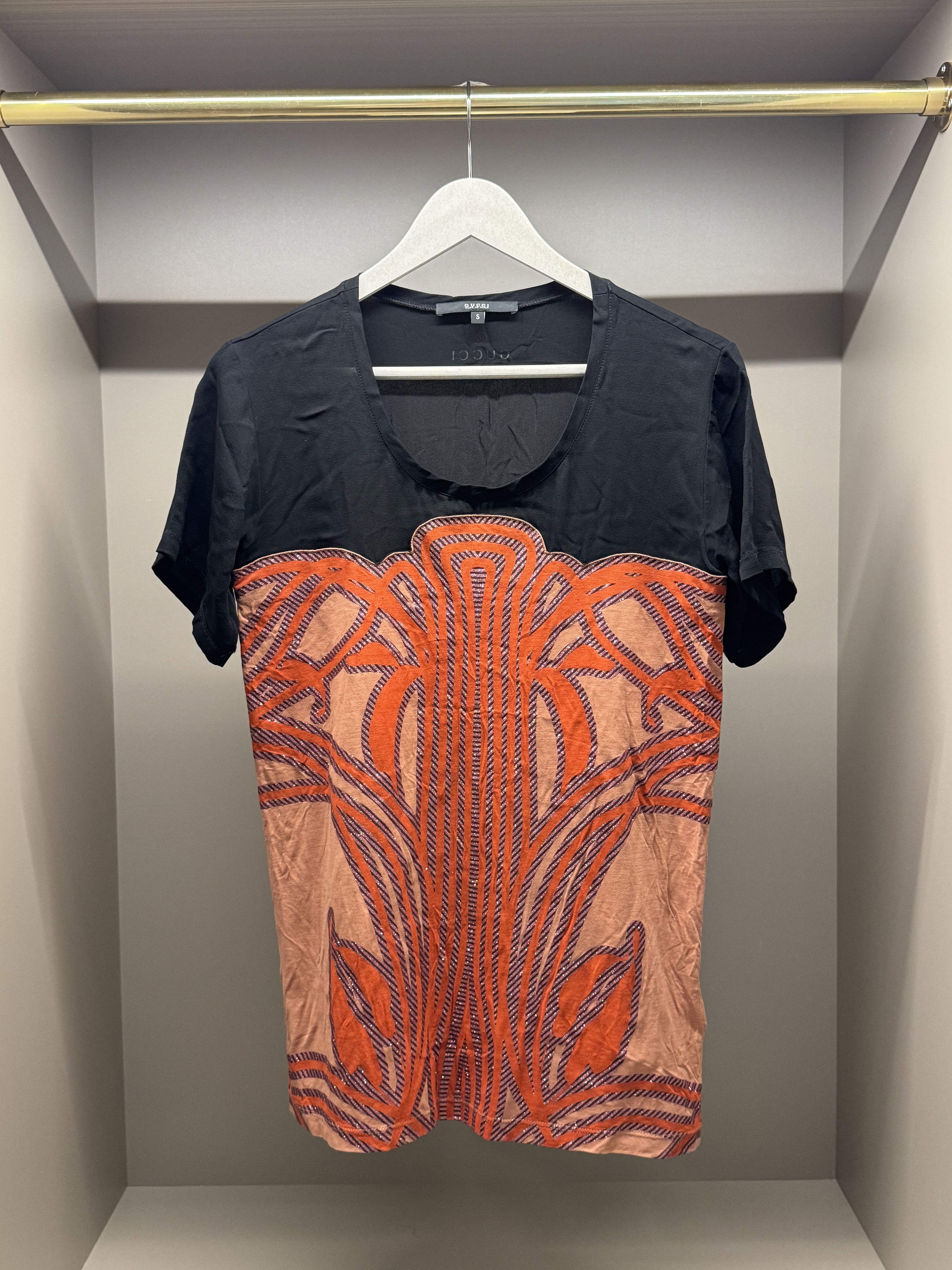 Gucci Gucci short sleeve silk-insert graphic tee Size S / US 4 / IT 40 - 1 Thumbnail