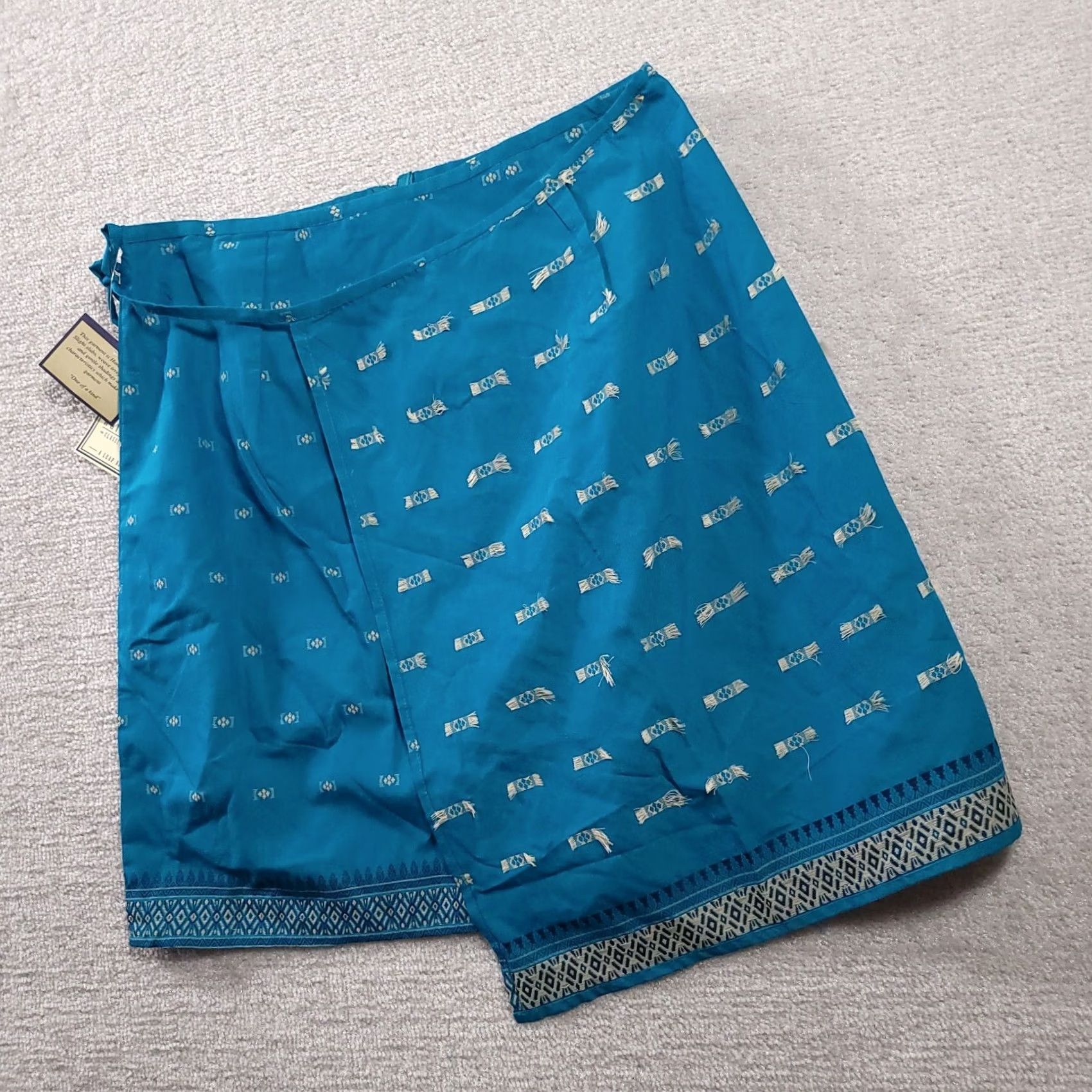 Vintage VINTAGE White Stag Skirt Women's 14 Blue Geometric Print Tie Zip Classic 90s Wrap (Short) Girls? Size 36" / US 14 / IT 50 - 2 Thumbnail