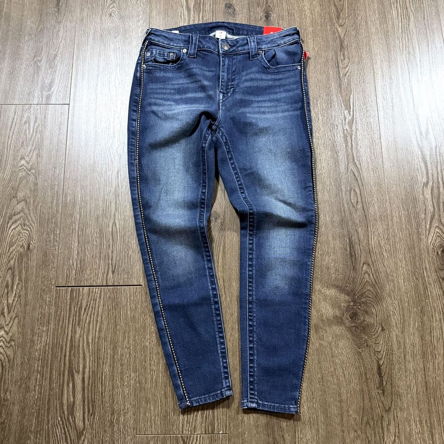 True Religion True Religion Jeans Womens 31 Rinse Wash Denim Skinny Studded Outseam Size 24" / US 00 / IT 34 - 6 Thumbnail