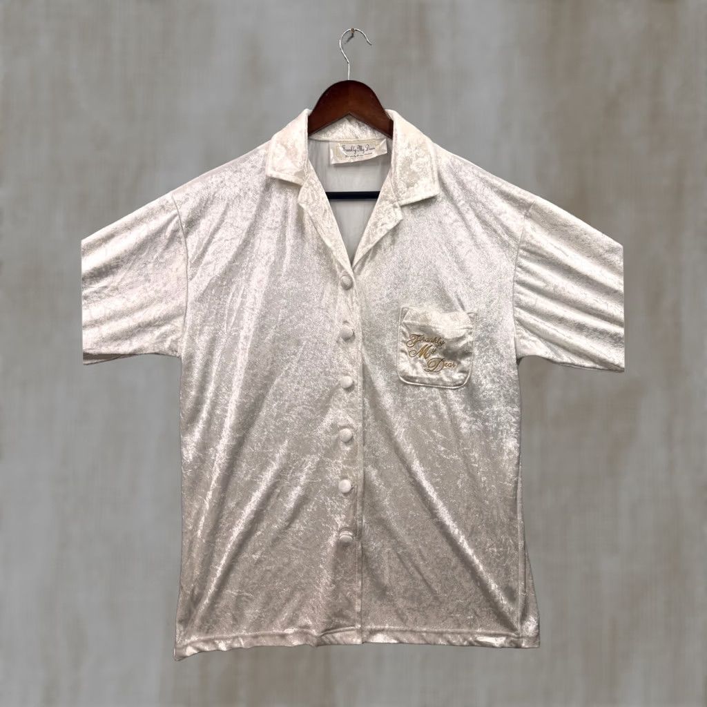 Vintage Frankly My Dear Donna Stewart Ivory Crushed Velvet Button Up Sleep Shirt Top Size XL / US 12-14 / IT 48-50 - 1 Thumbnail