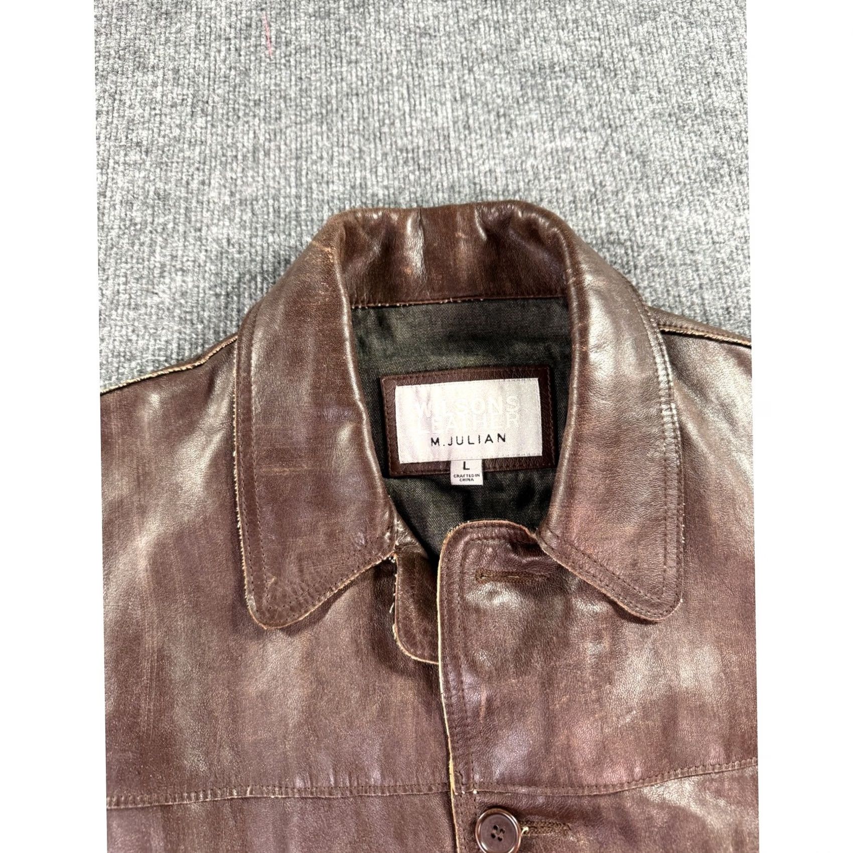 Vintage VTG Wilsons Leather M. Julian Jacket Mens Large Brown Leather Button Car Coat Size US L / EU 52-54 / 3 - 3 Thumbnail