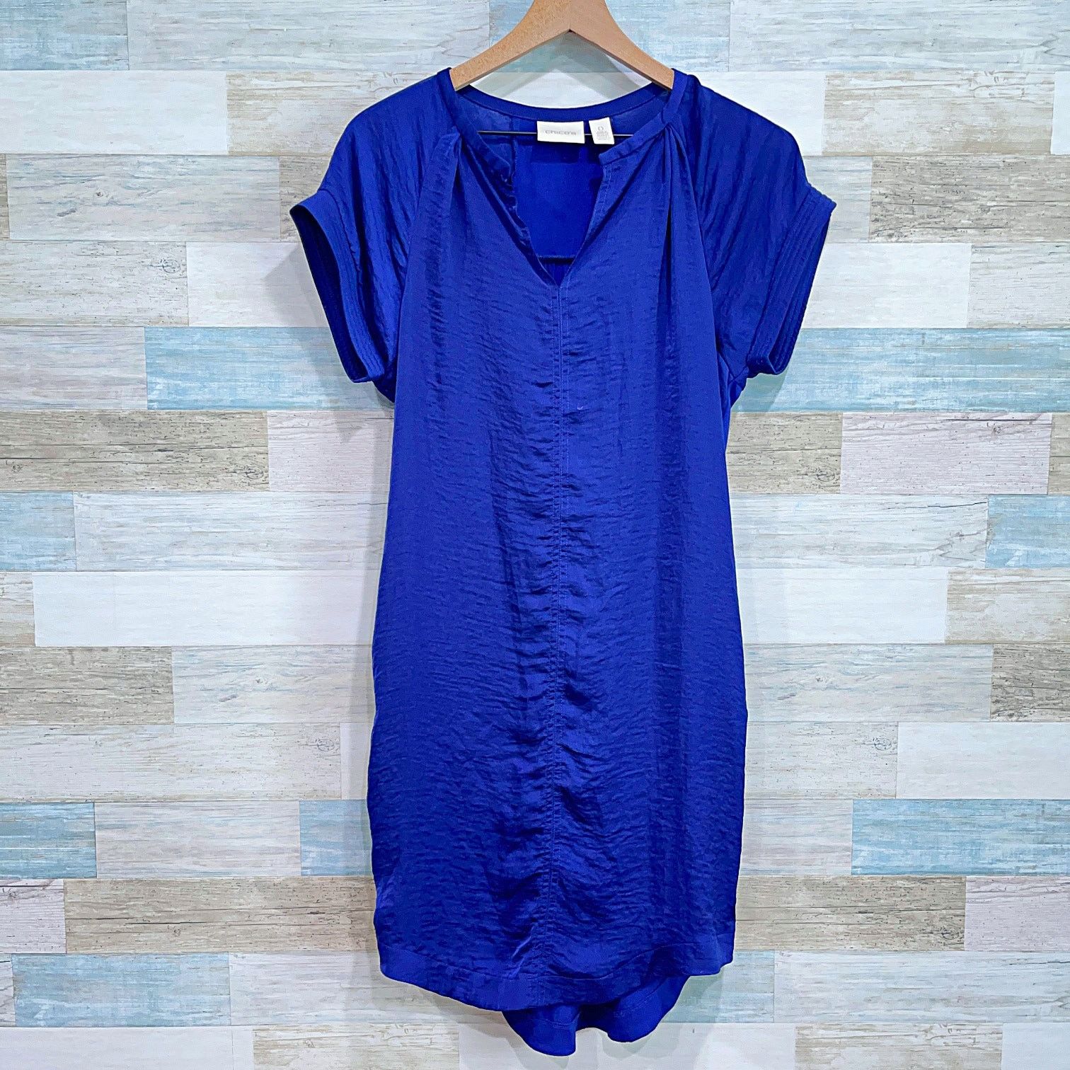 Other Chicos Satin Mixed Media Popover Dress Blue Short Sleeve 0 Size S / US 4 / IT 40 - 1 Thumbnail
