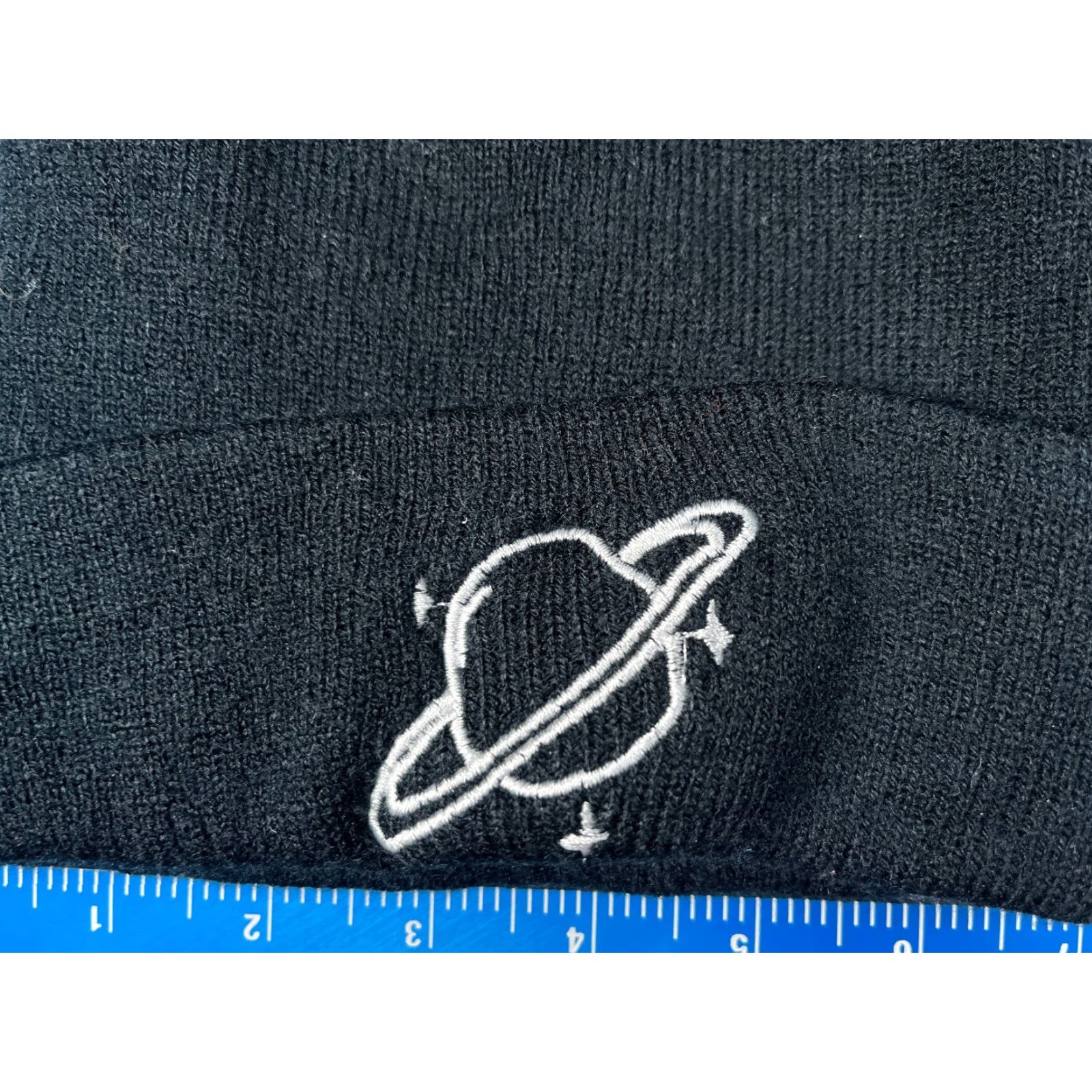 Vintage Unbranded Beanie Adult One Size Black Knit 100% Acrylic Embroidered Planet Saturn Toque Knit Hat Mens Size ONE SIZE - 2 Thumbnail