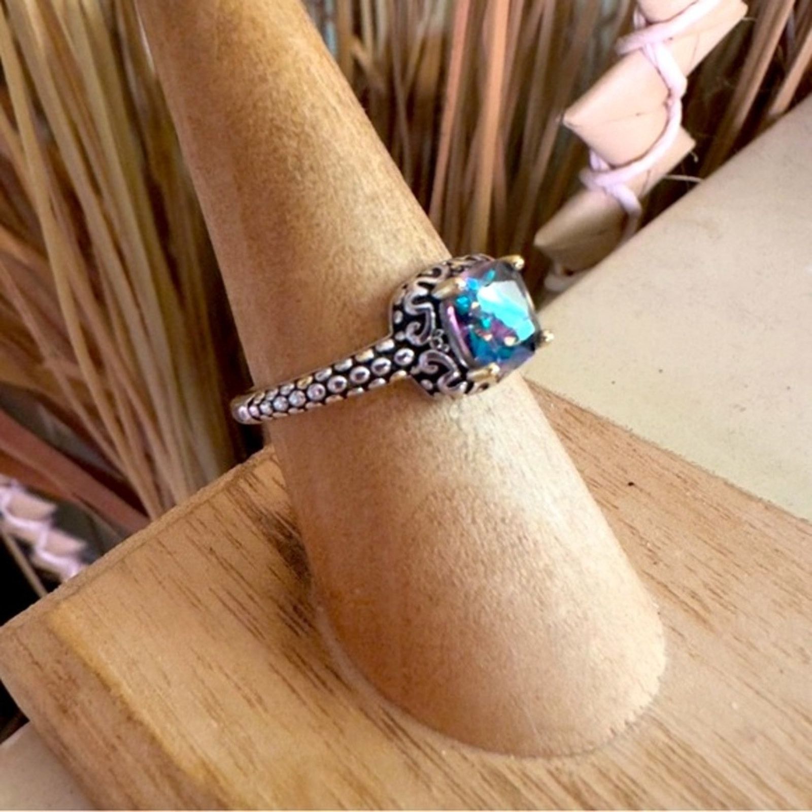 The Unbranded Brand Sterling Silver Celtic Rainbow Topaz Cushion CZ Ring Size ONE SIZE - 6 Thumbnail