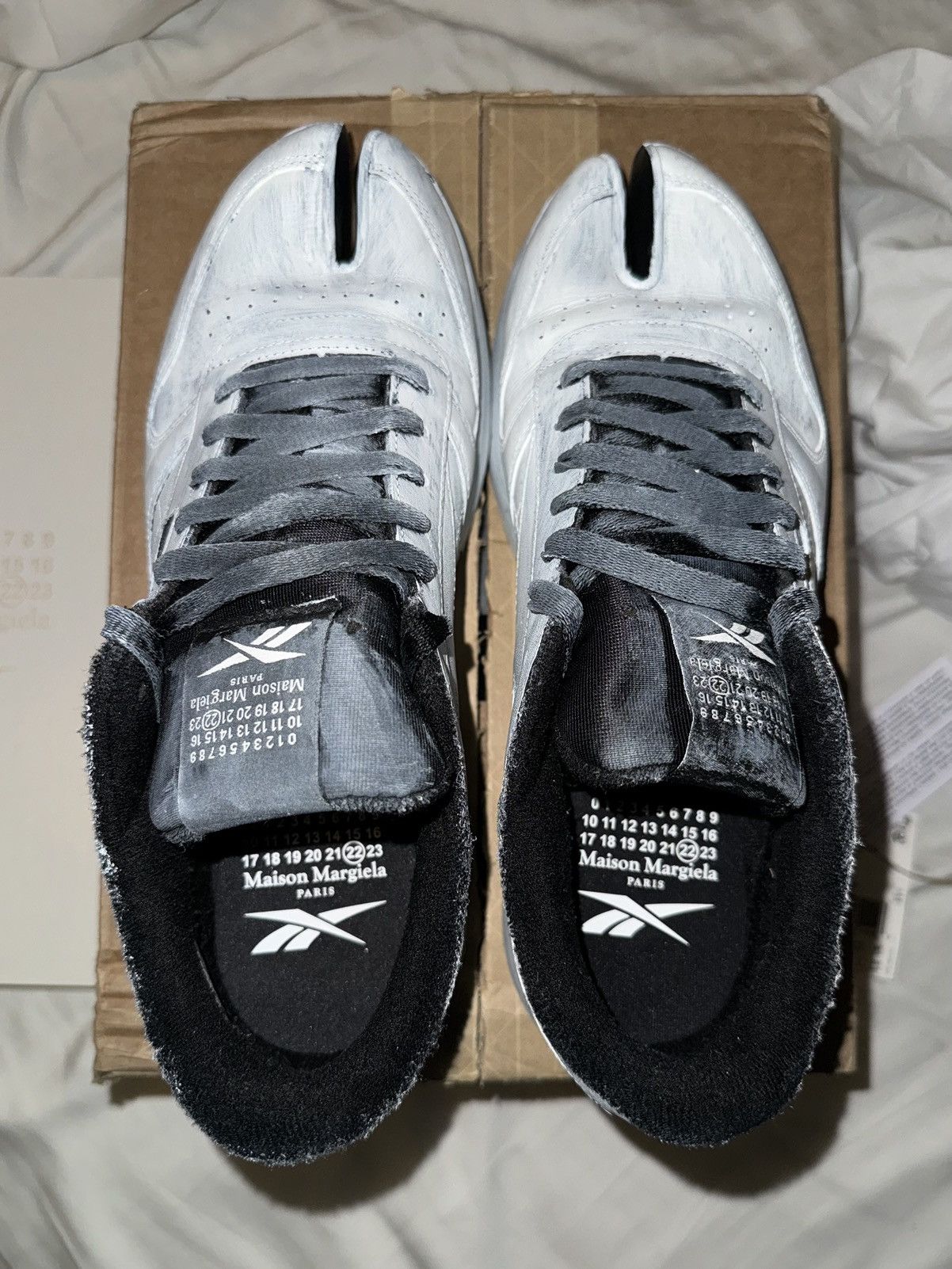 Reebok Margiela X Reebok White “Painted” Leather TABI | Grailed