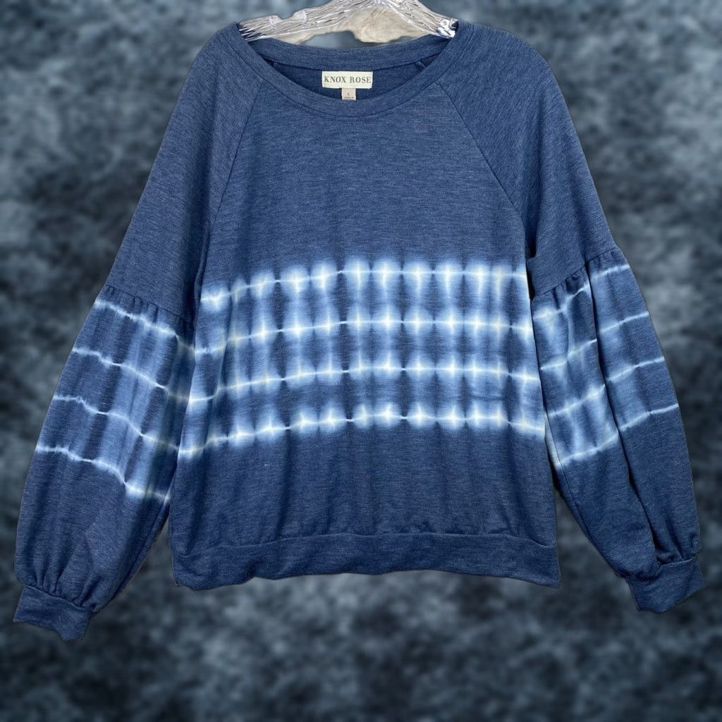 Vintage Knox Rose Sweatshirt TIE DYE Balloon Sleeve Pullover Crew Neck Blue Boho Women’s L Activewear Casual Travel Size L / US 10 / IT 46 - 1 Thumbnail