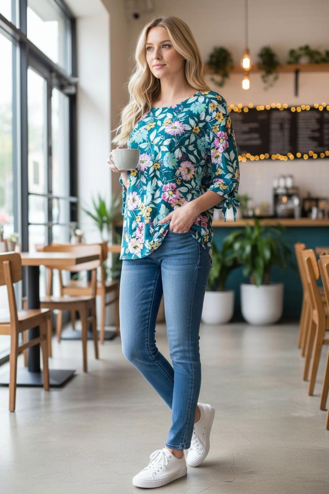 Loop & Weft West Loop Floral Print Women's Blouse With Tie Details Size M / US 6-8 / IT 42-44 - 1 Thumbnail