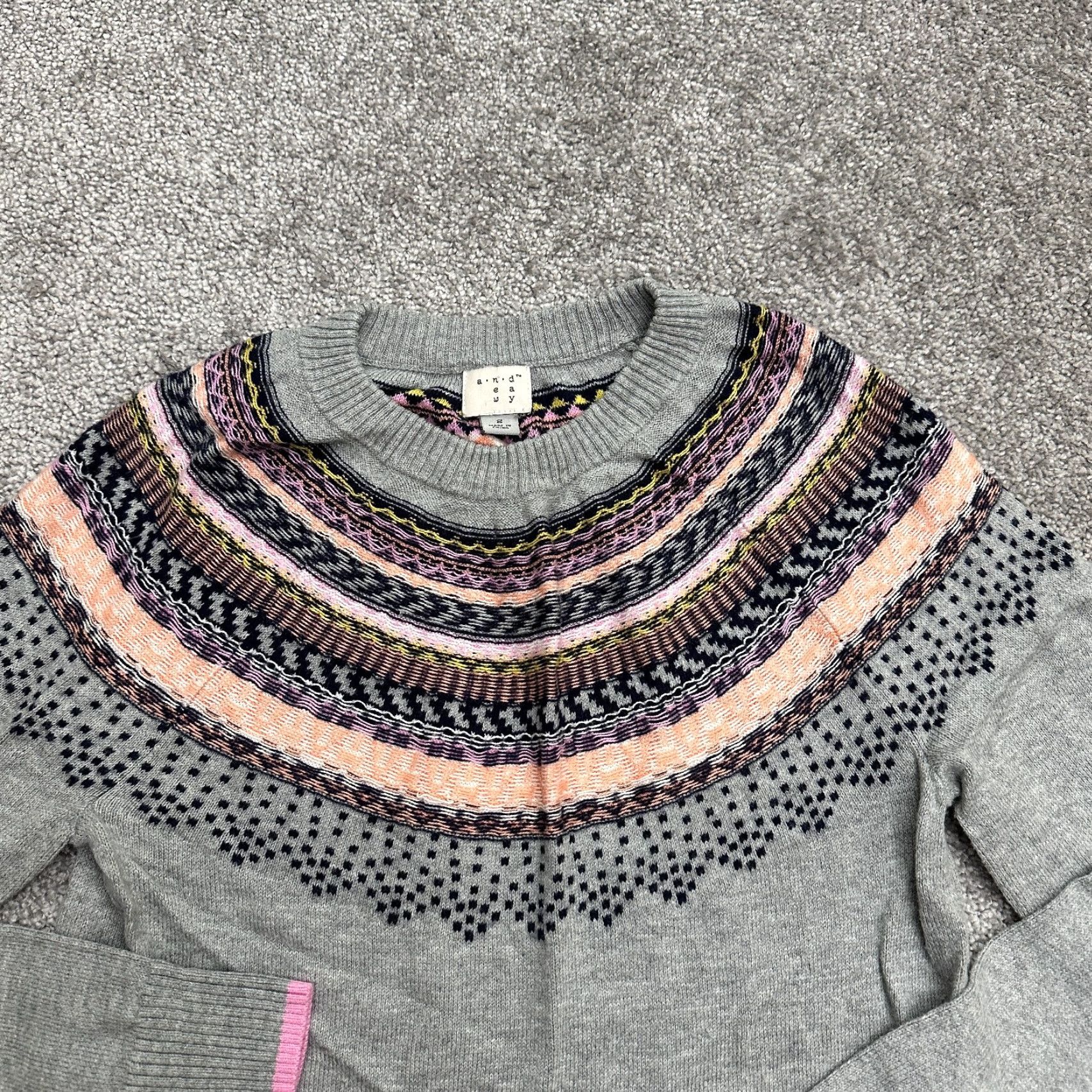 Vintage A New Day Pullover Sweater Women's Knit Gray Argyle/Diamond Crew Neck Raglan Long Sleeve Casual Shirt Size L / US 10 / IT 46 - 3 Thumbnail