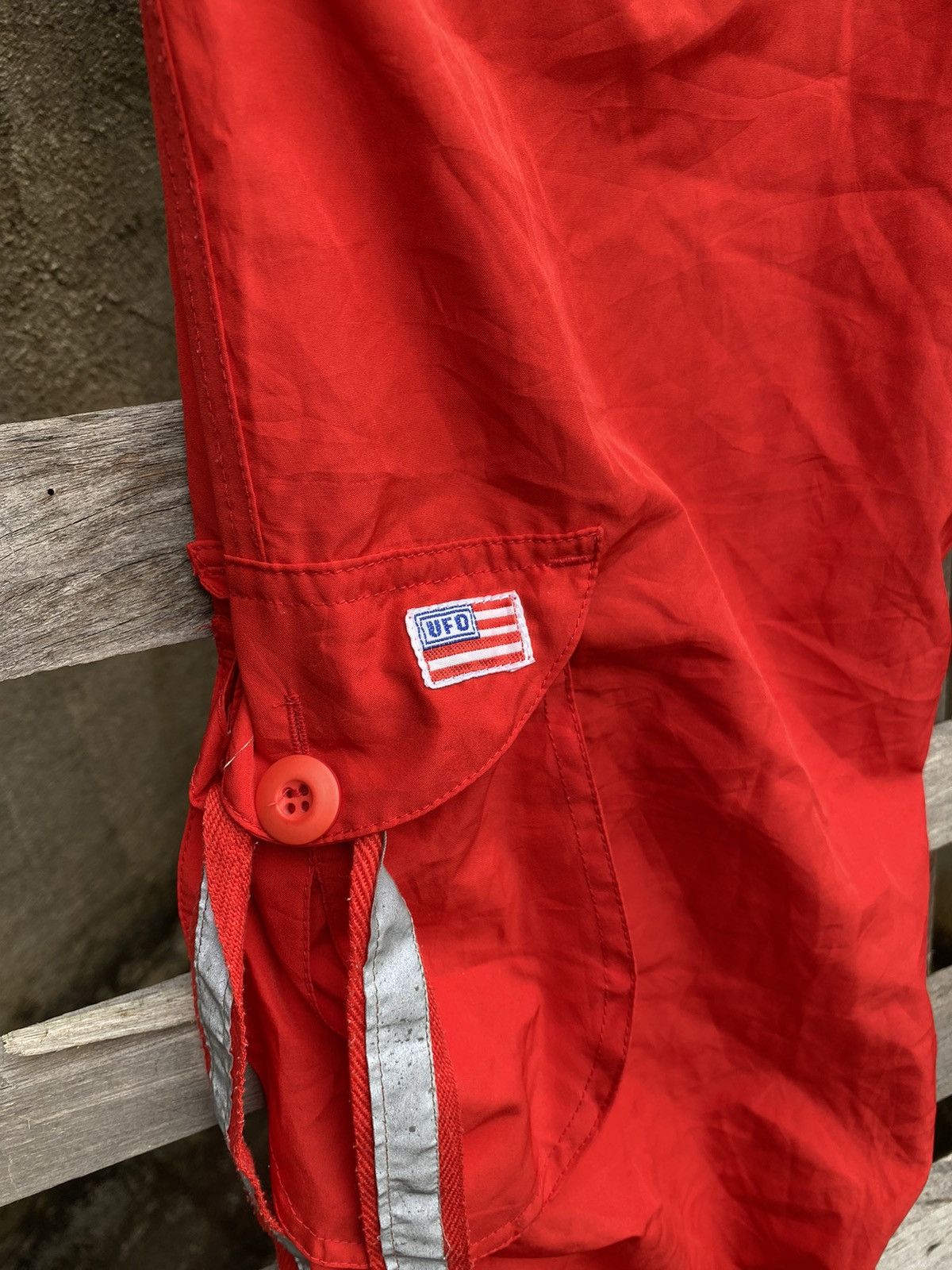 Japanese Brand Vintage Y2K UFO Red Cargo Pants - Nylon Poly Multiple Pocket Size US 31 - 4 Thumbnail