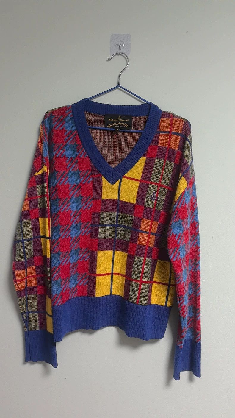 Vivienne Westwood Vivienne Westwood V-Neck Plaid Knit Sweater - dmc Size US M / EU 48-50 / 2 - 1 Thumbnail