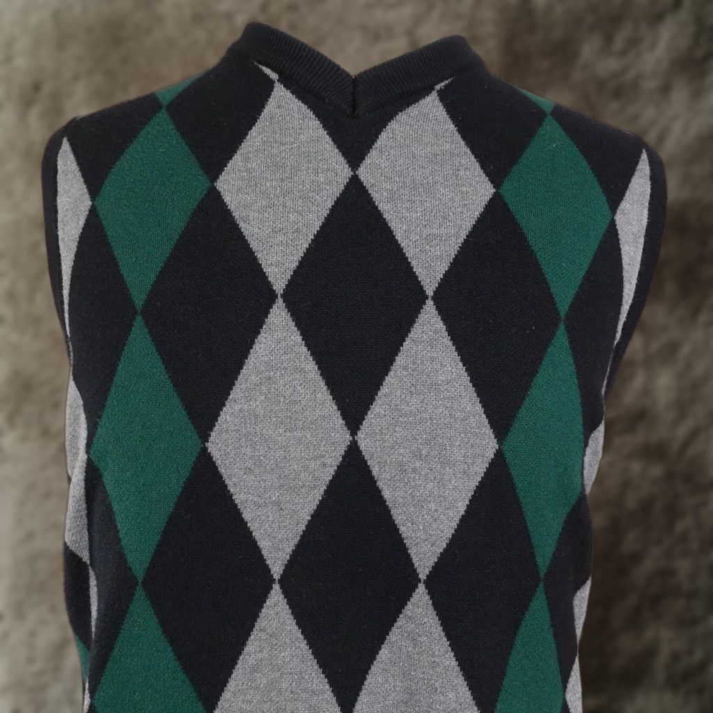 Vintage Coofandy Vest Mens Large Black Gray Green Argyle Pullover V Neck Size US L / EU 52-54 / 3 - 1 Thumbnail