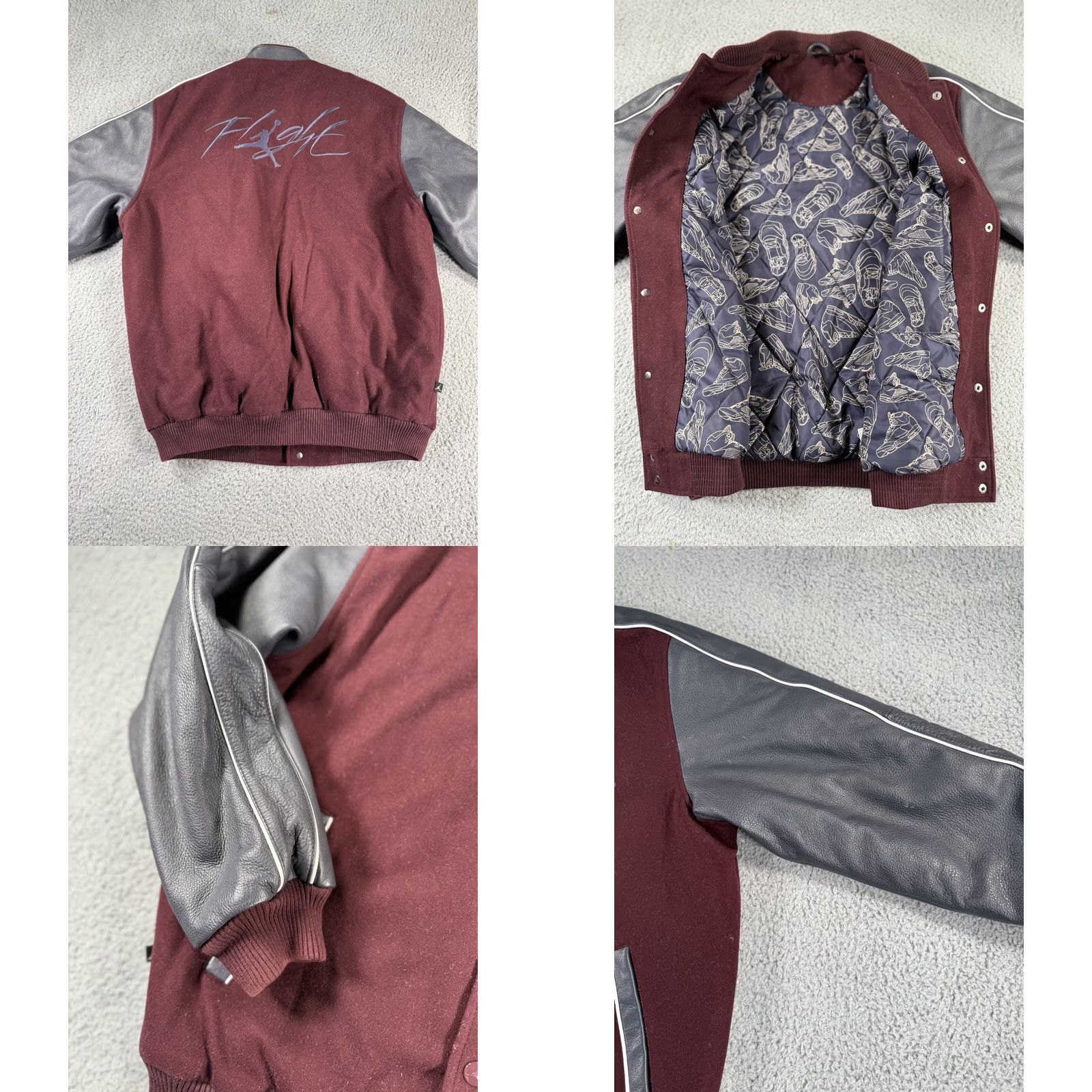Jordan Brand VINTAGE Jordan Flight Varsity Jacket Mens Large Burgundy Charcoal Jumpman Wool Leather Size US L / EU 52-54 / 3 - 8 Thumbnail
