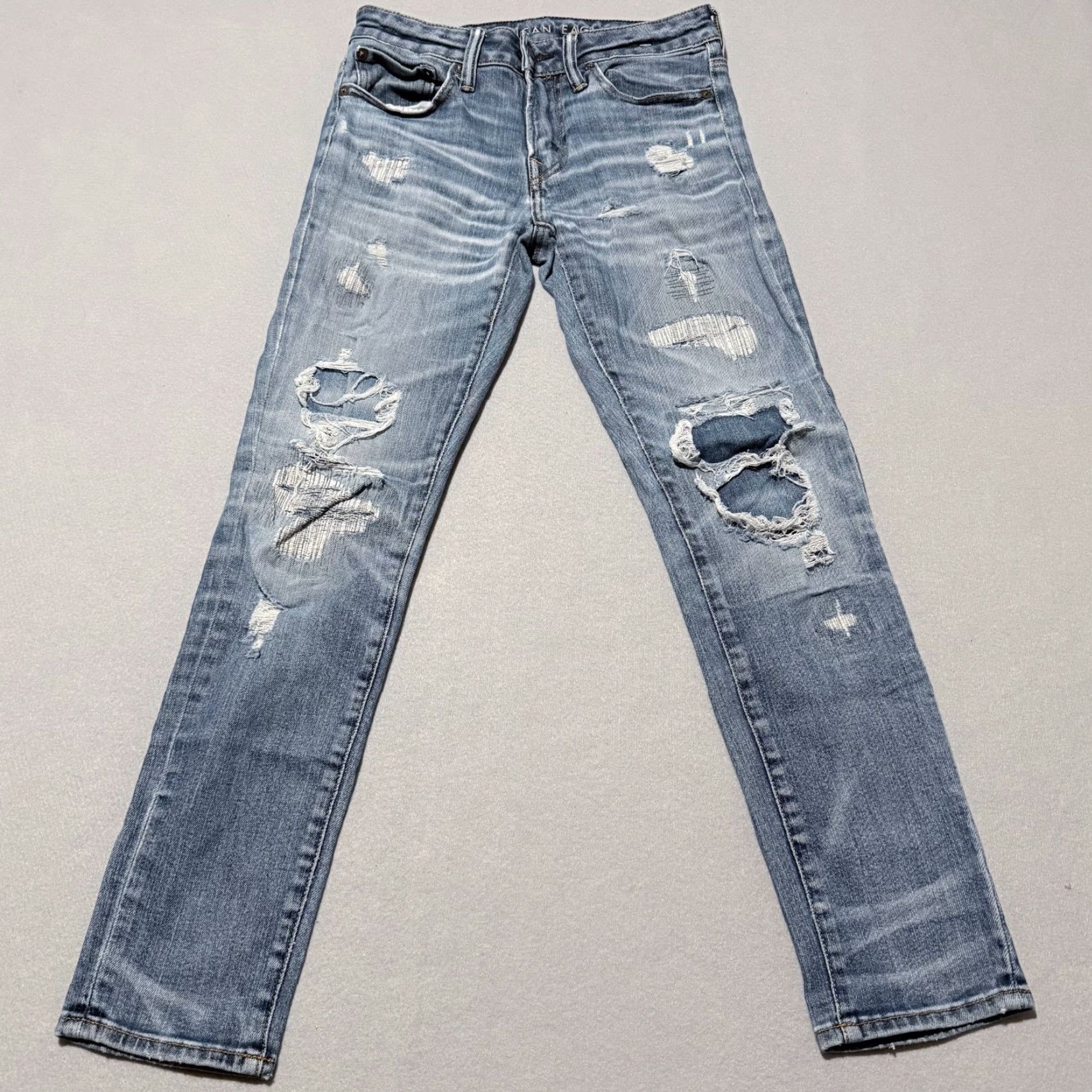 American Eagle Outfitters American Eagle Jeans Women Blue Denim Patched Distressed Slim Straight 28x28 - 28x28 Denim Jeans Women Size 28" / US 6 / IT 42 - 2 Thumbnail